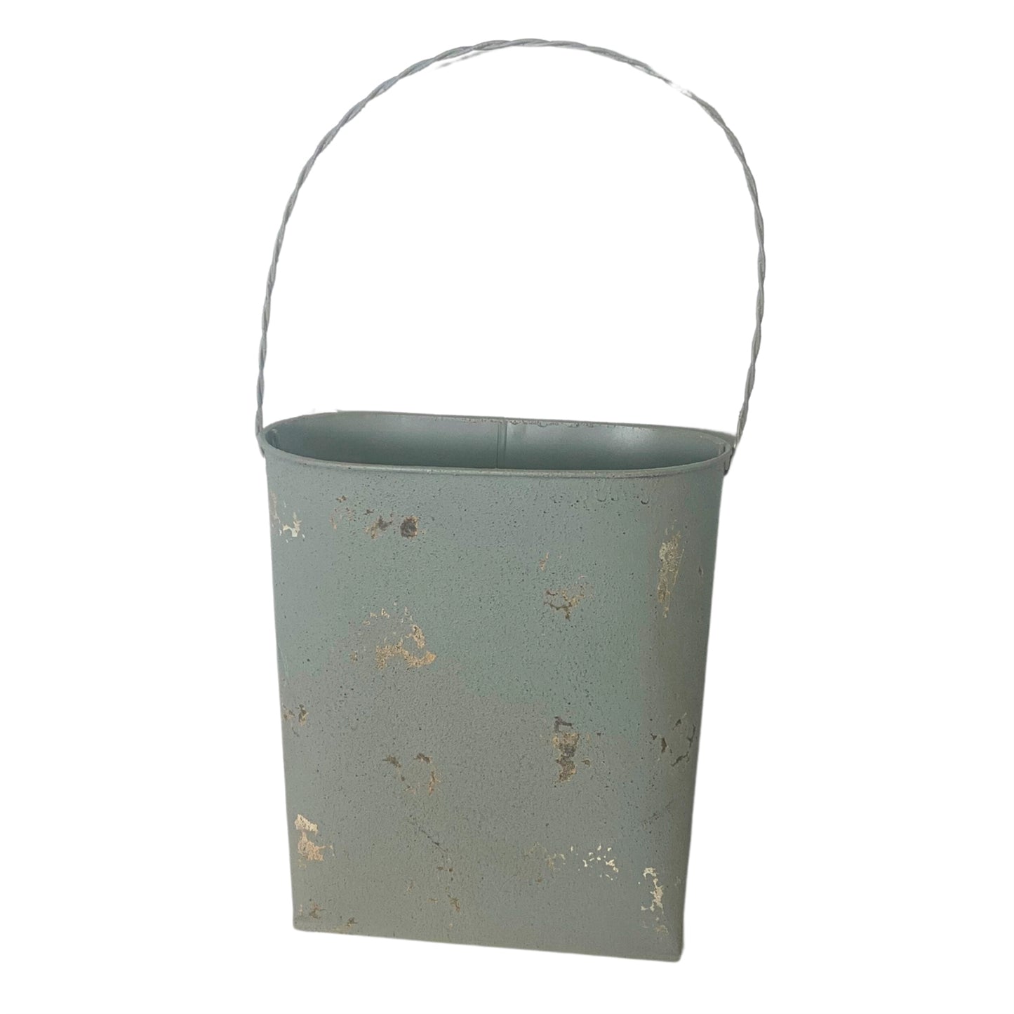 Rustic Flattened Metal Bucket Door Pocket in Grey