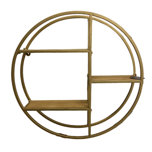 Round Metal and Wood Wall Shelf in Gold