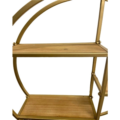 Round Metal and Wood Wall Shelf in Gold