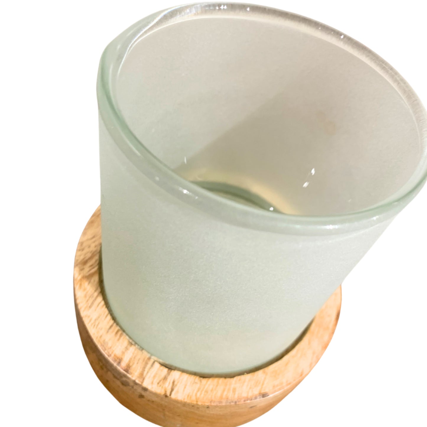 Modern Frosted Glass Candle Holder w/ Wooden Base 9" H x 6.5"Dia | SB
