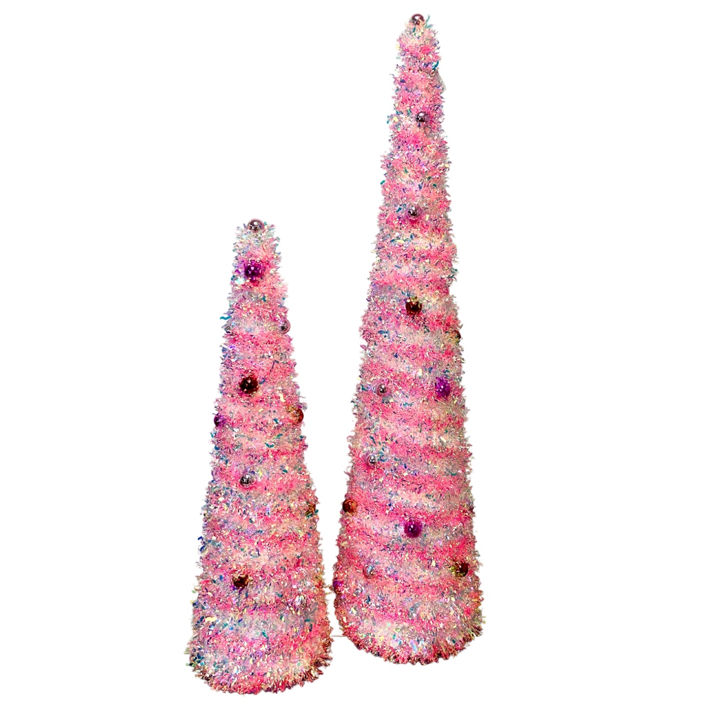 Individual Metallic Tinsel Mini Ball Cone Tree - Pink L: 35.5" H, S: 23.5" |KS POS ONLY