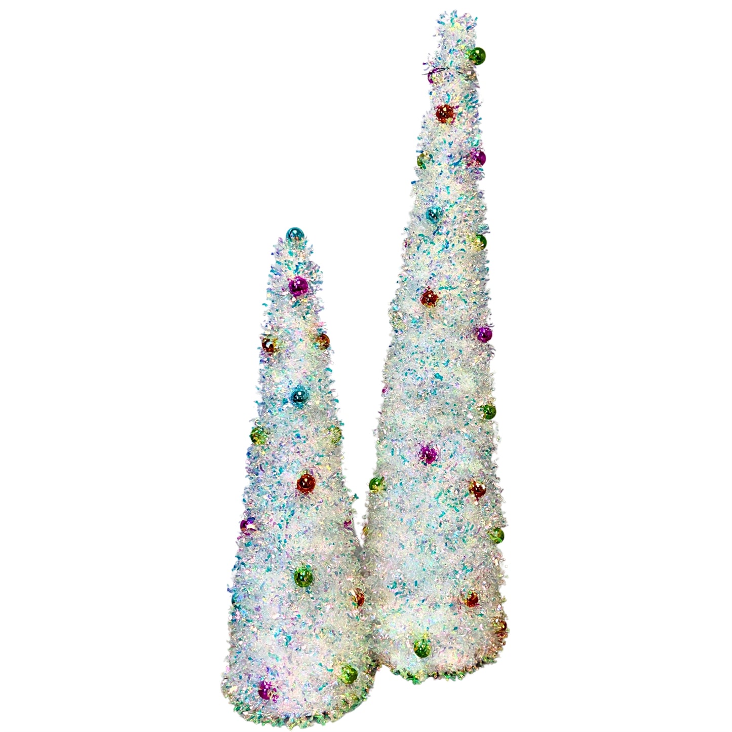 Individual Metallic Tinsel Mini Ball Cone Tree - Iridescent L: 35.5" H, S: 23.5" |KS