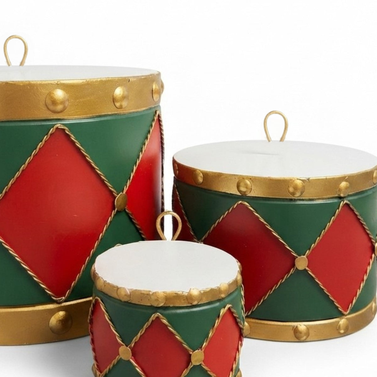 Metal Drum Ornament (set of 3) 10",7",4" Red/Green | FH