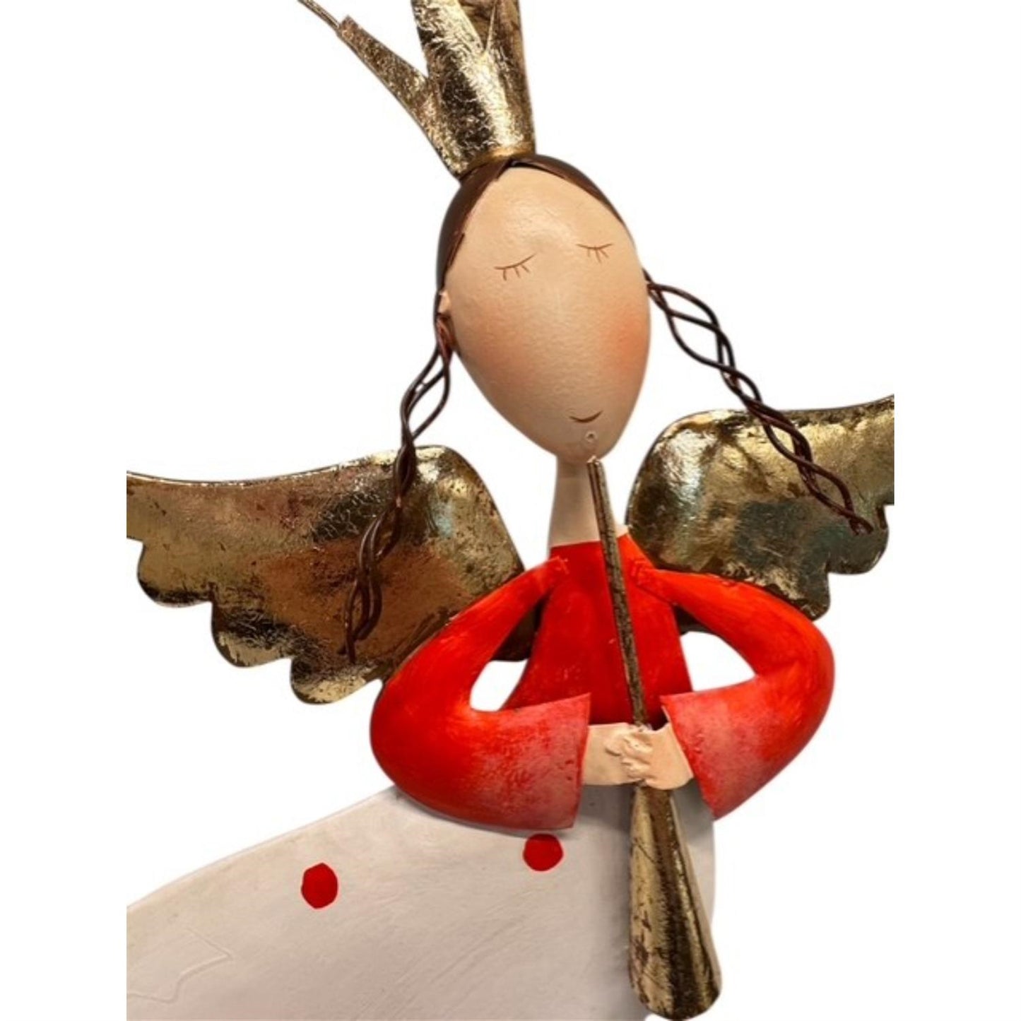 Whimsy Hanging Metal Angel Ornament w/ Horn 16.5" | FH