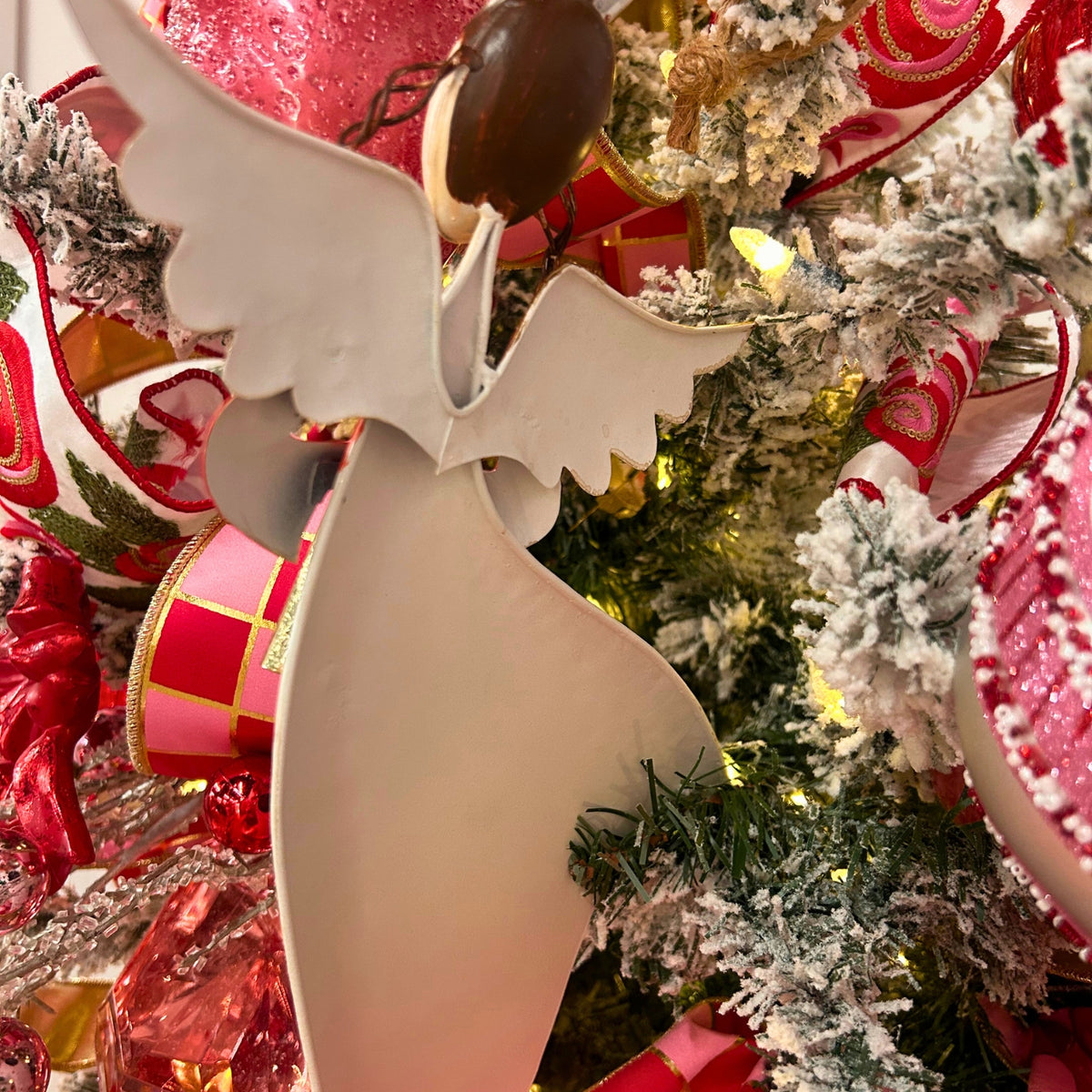 Whimsy Hanging Metal Angel Ornament w/ Horn 16.5" | FH