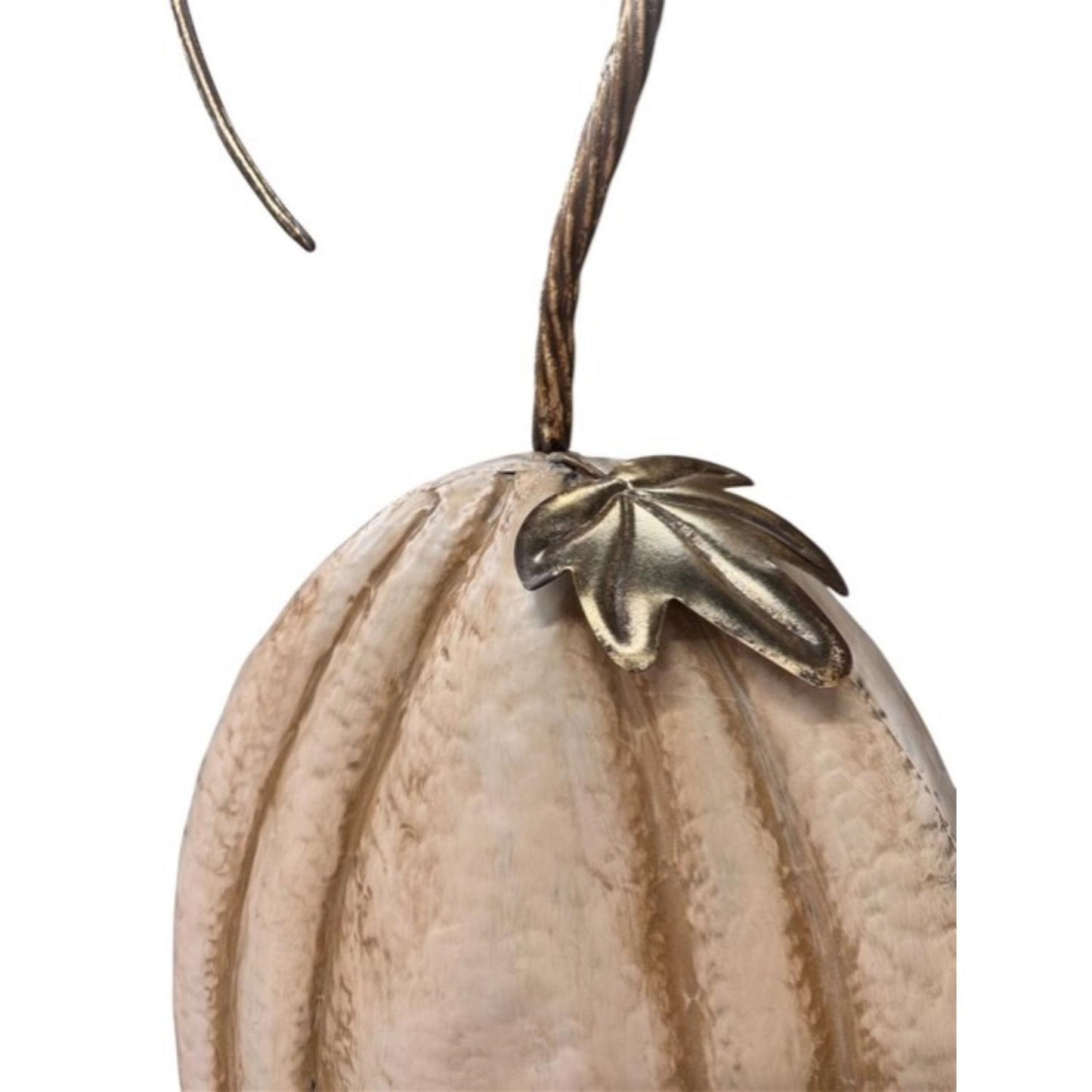 Perfect antiqued Cream Metal Pumpkin w/ Metallic Leafing (set of 2) 33.5" & 43.5" | FH