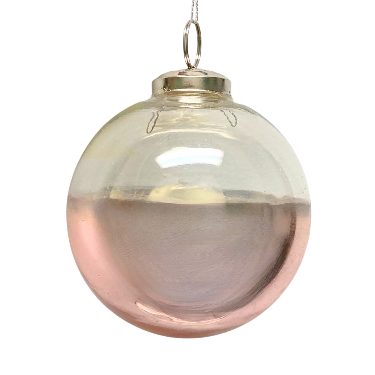 Half Clear and Half Rose Gold Glass Ball Orn. 4" | SB