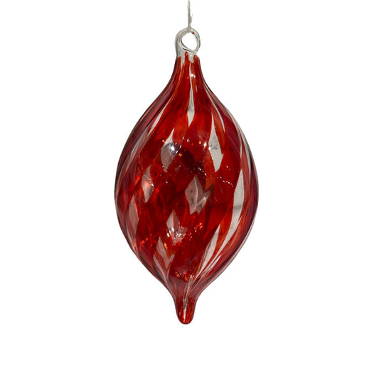 3'' x 3'' x 6.5'' Clear And Red Striped Glass Finial Ornament | LC