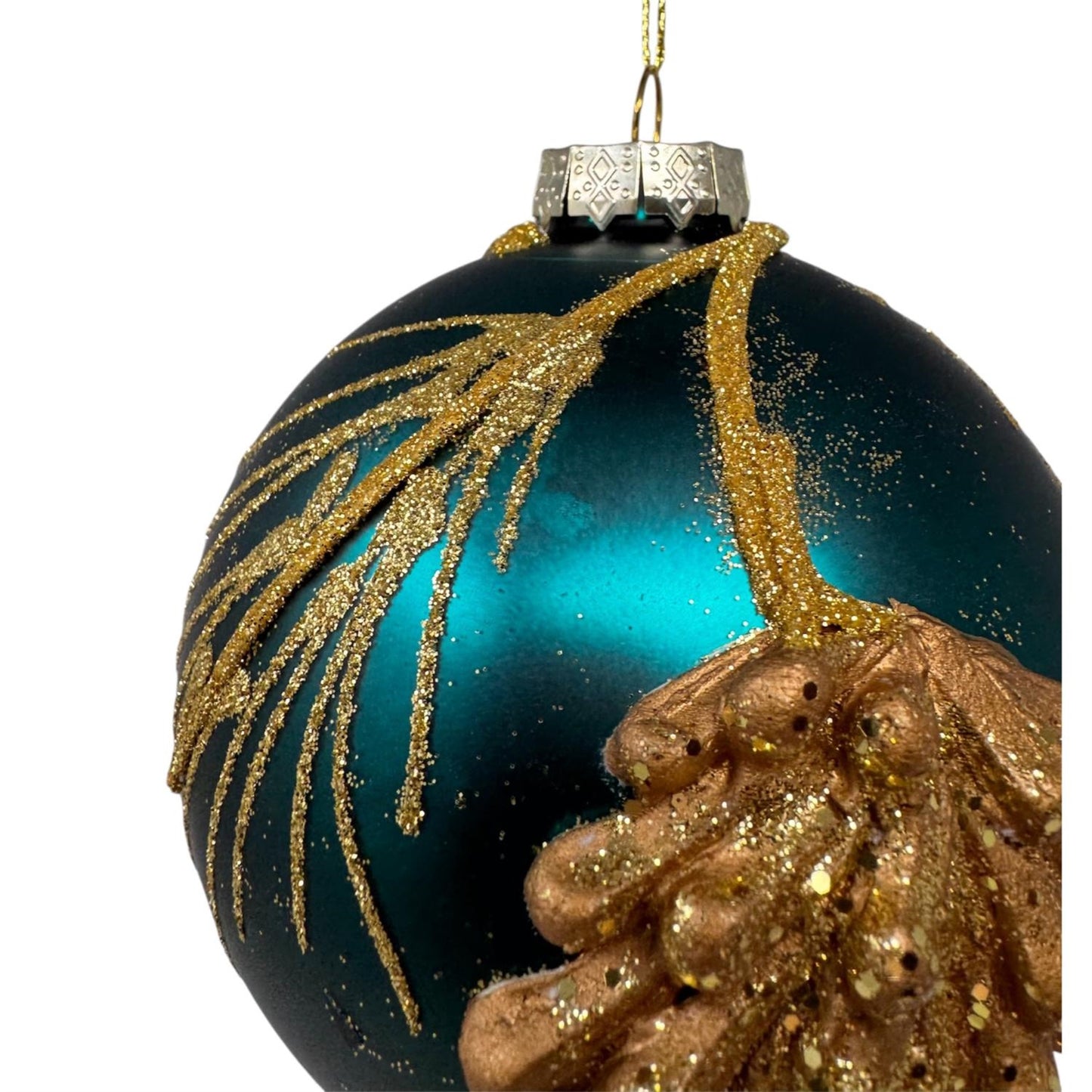 Teal Elegance Glass Ball Ornament 4"x4"x4.5" | TG