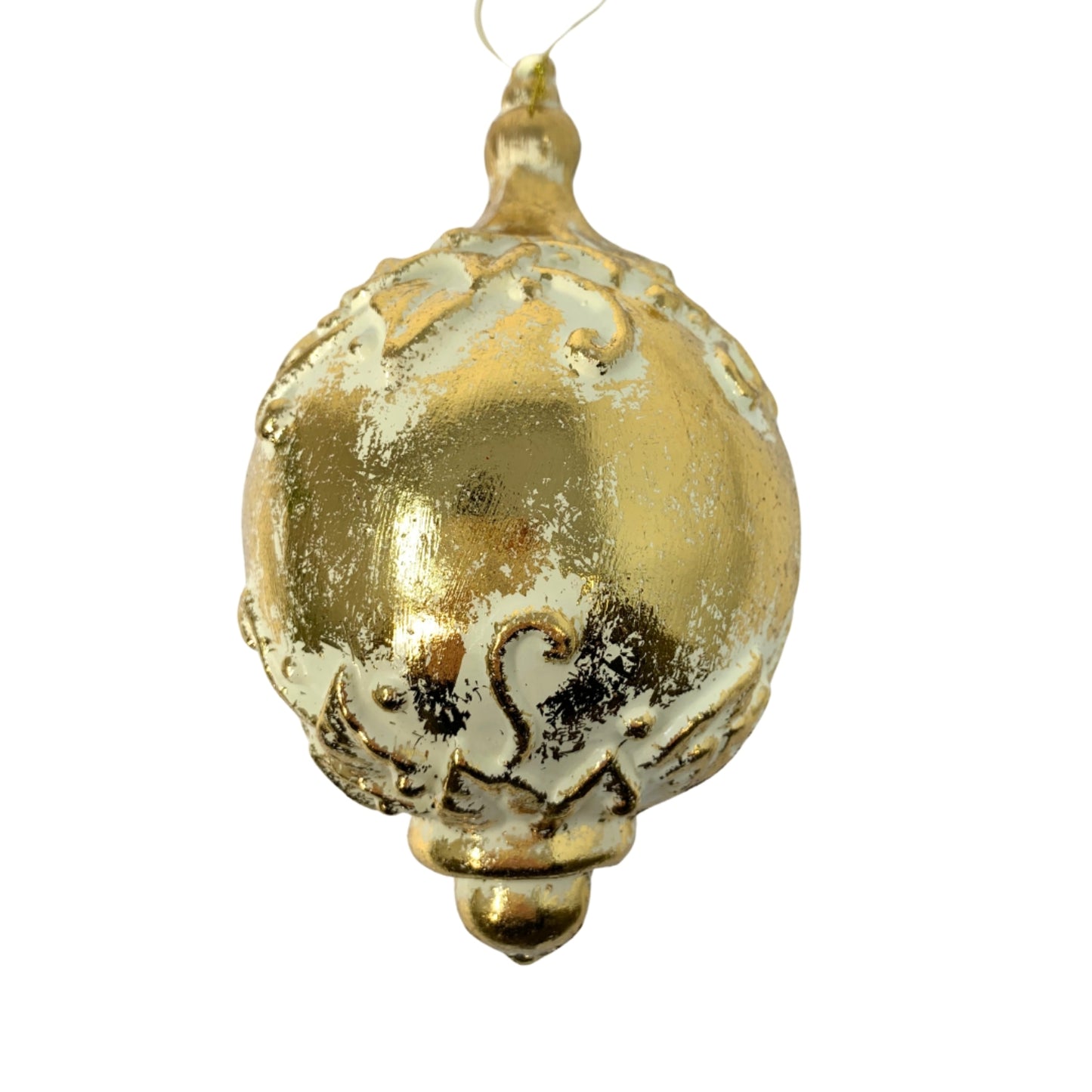 O Holy Night Metallic Ornate Finial Ornament - Gold/Cream 7" | YK
