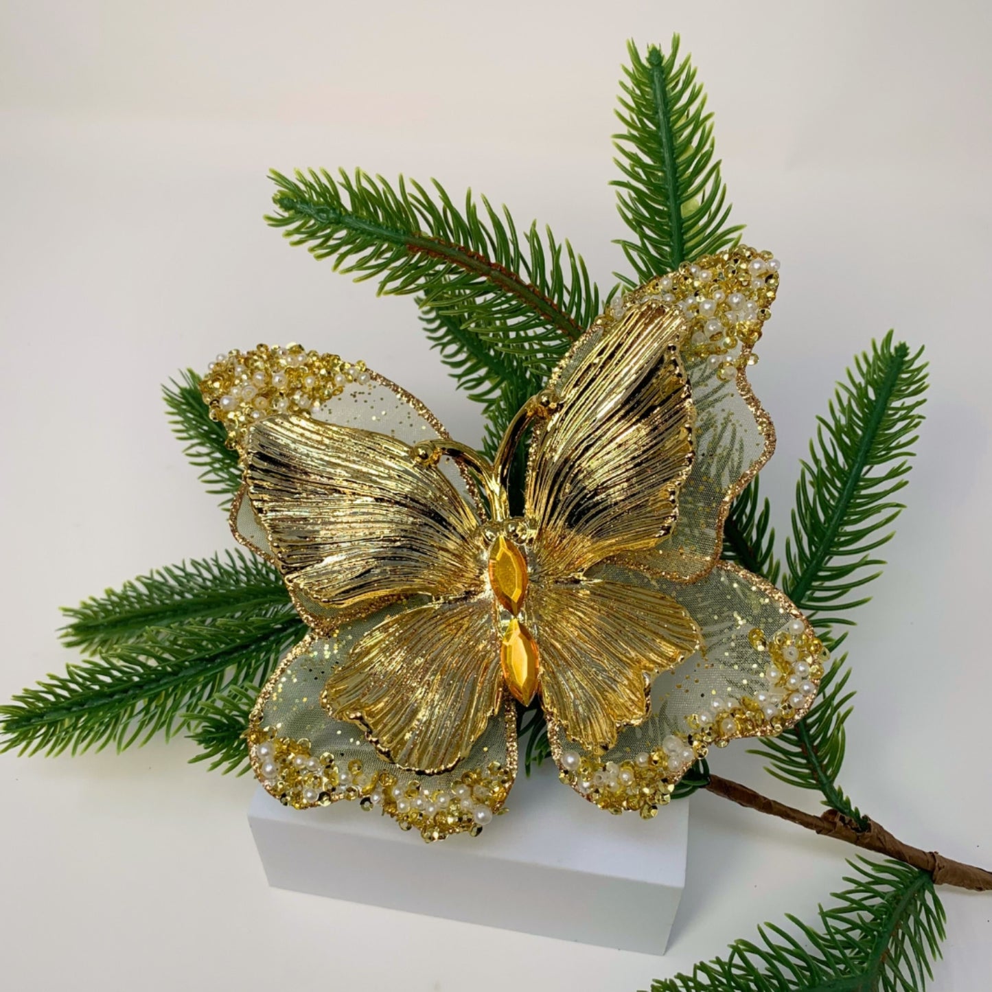Magical Metallic Pear Butterfly Clip 6"- Gold | YK