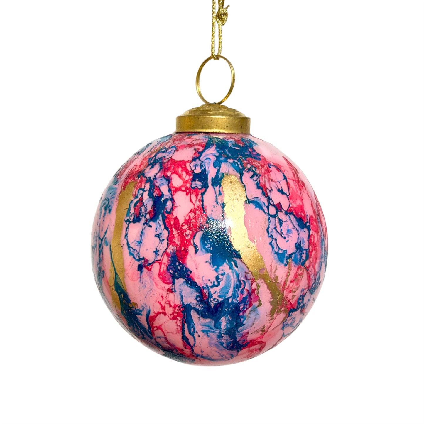 Blue/Pink/Gold Watercolor Glass Ball Ornament 4" | SB