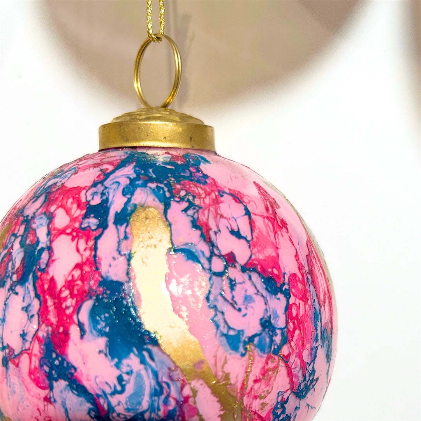 Blue/Pink/Gold Watercolor Glass Ball Ornament 4" | SB