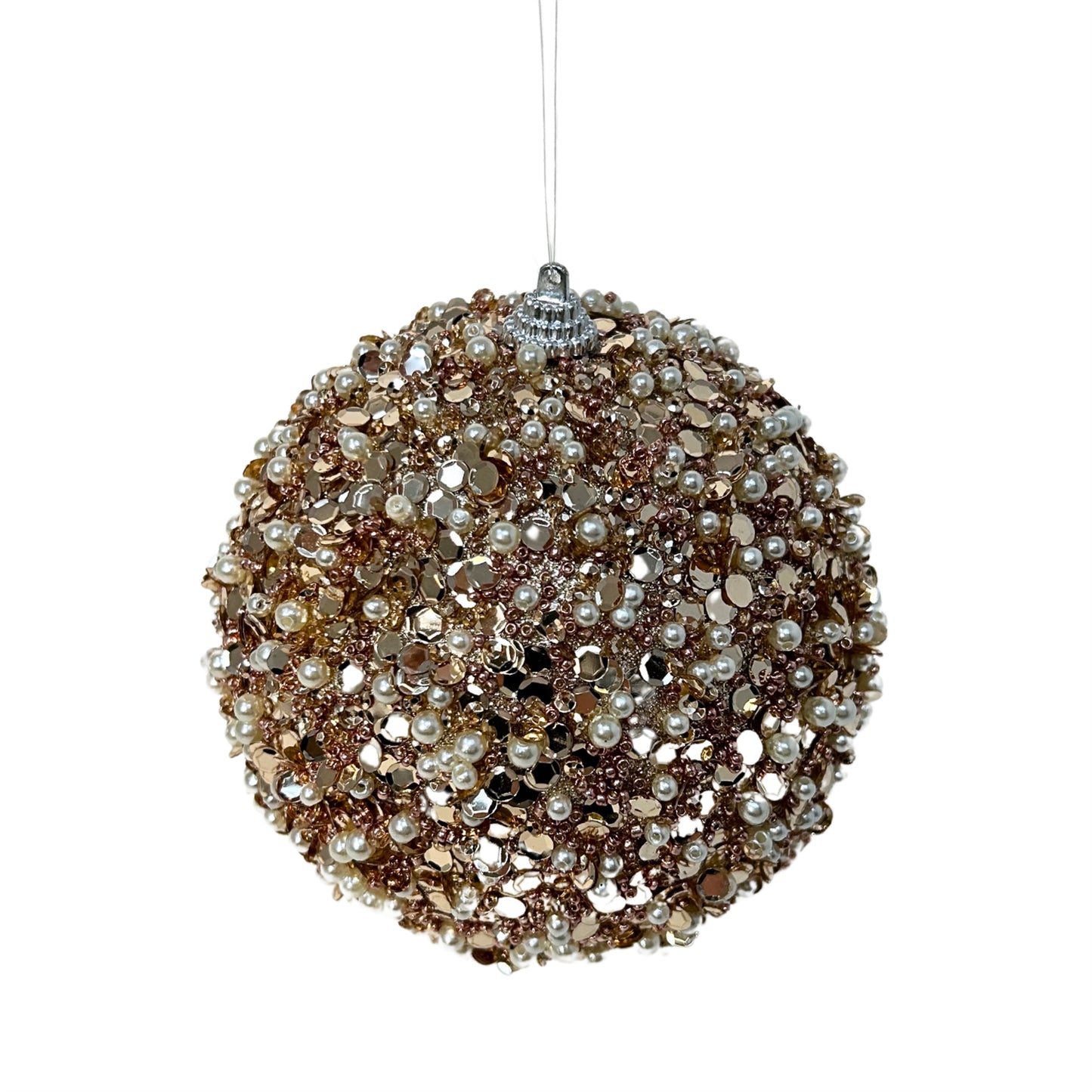 Champagne Splendor Sequin Pearl Ball Ornament 5” |KS