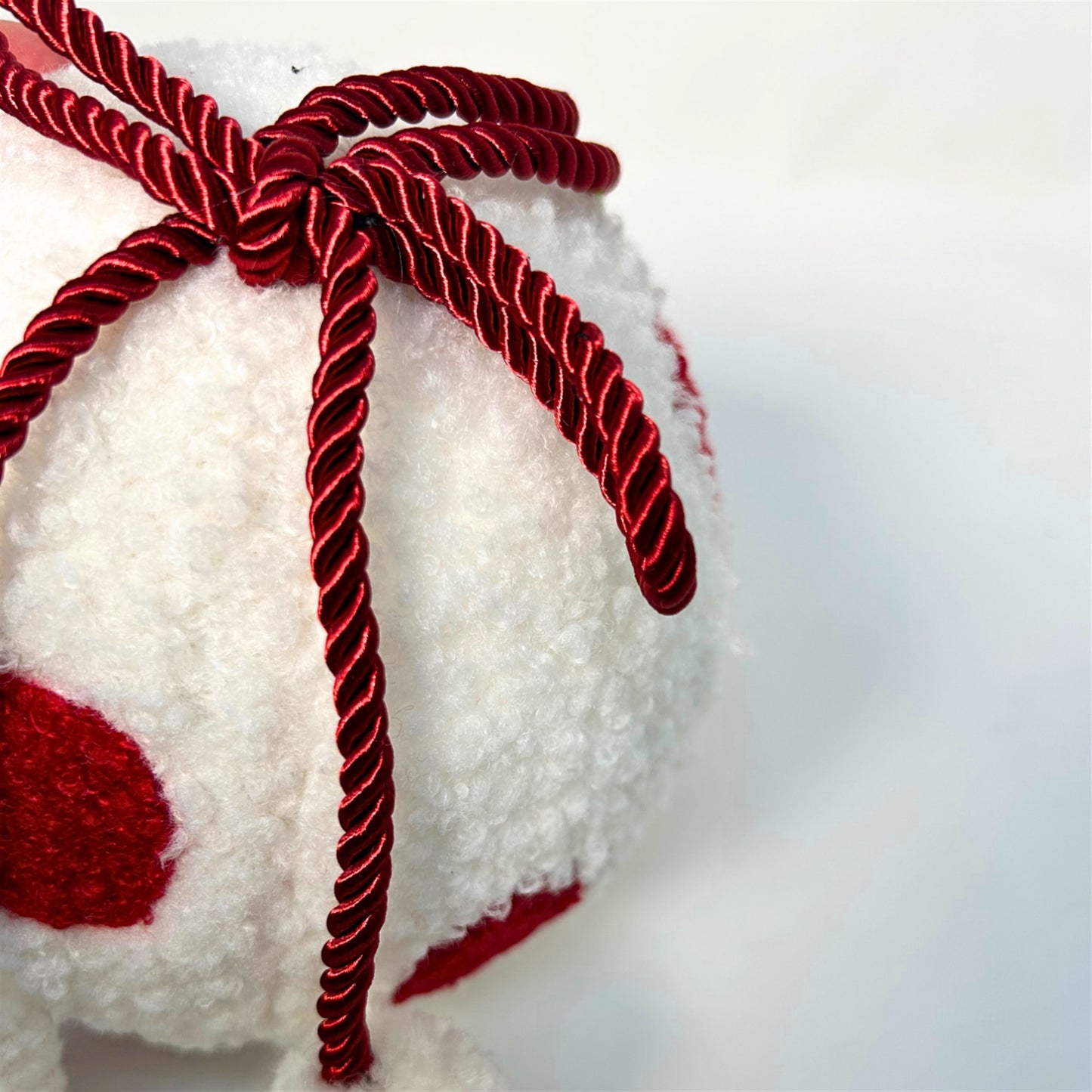 Fuzzy Polka Dot Ball Ornament - White/Red 6" | KS