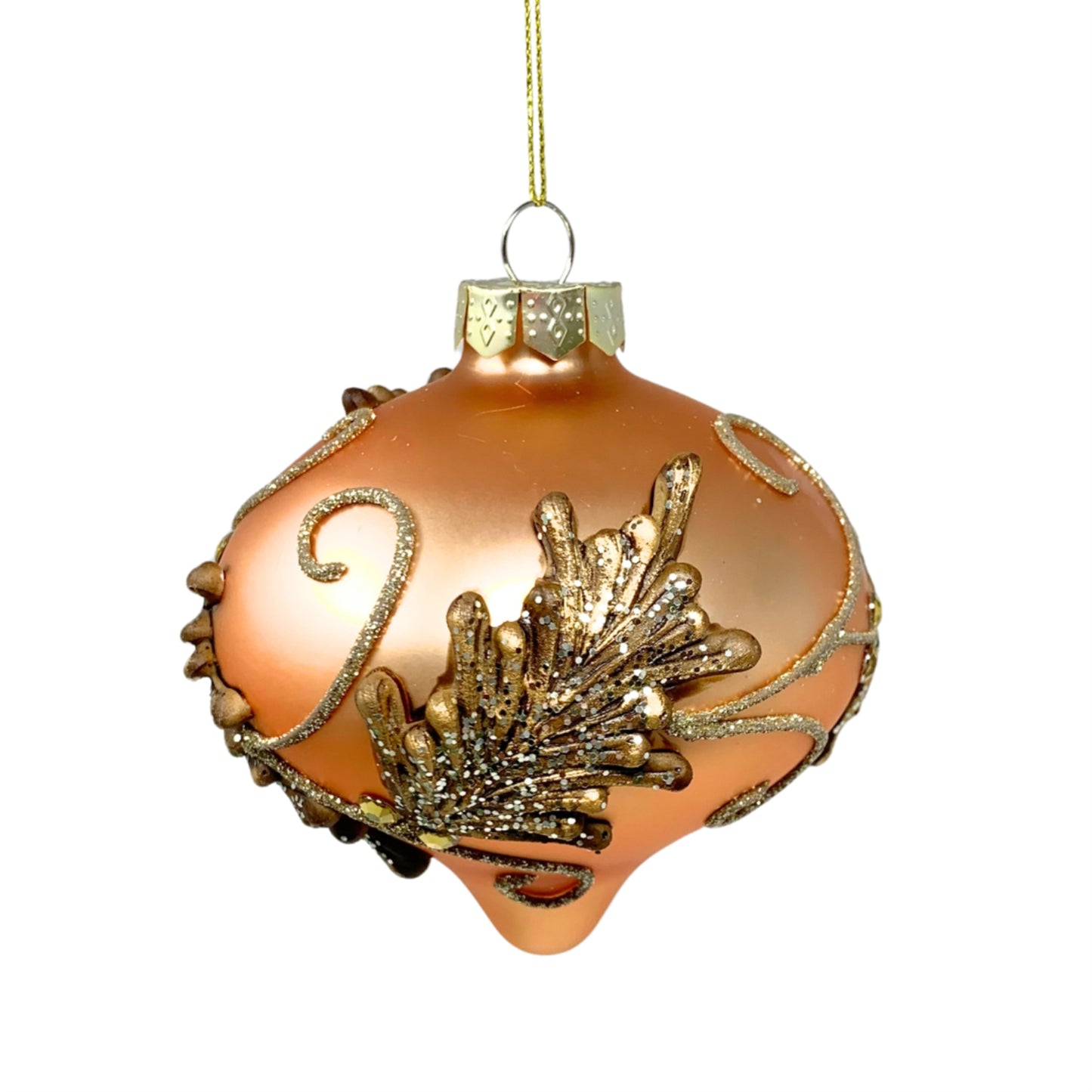 Winter Embossed Gold Finial Drop Ornament 4" | TG