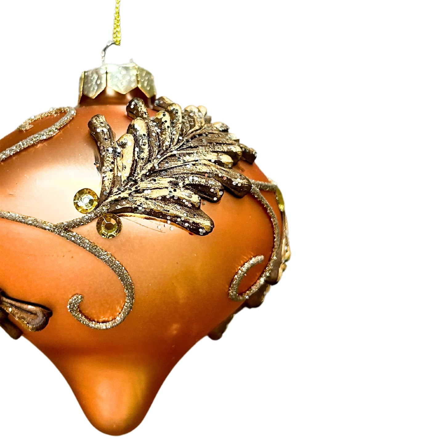 Winter Embossed Gold Finial Drop Ornament 4" | TG
