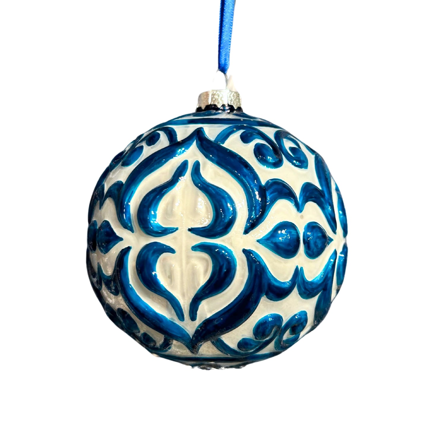 White/Blue Engraving Ornament 4" | TG