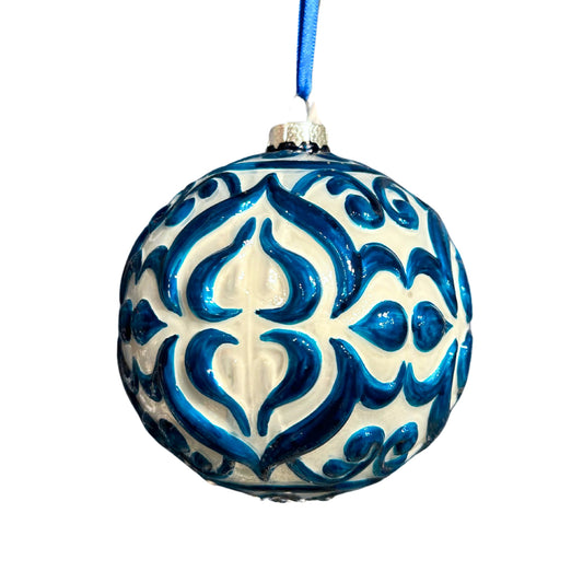 White/Blue Engraving Ornament 4" | TG