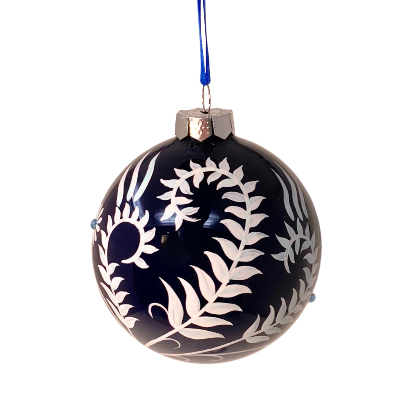 Dark Blue Emboss Drop Ornament 4" | TG
