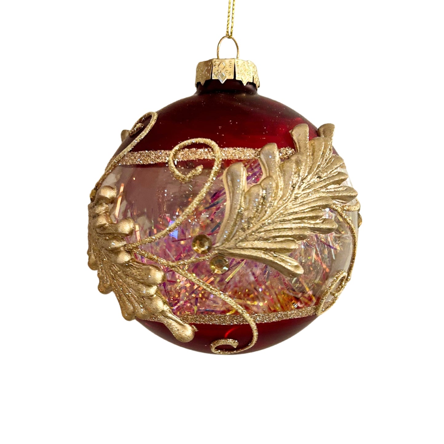 Embossed Winter Leaves Ornament 4" - Red | TG