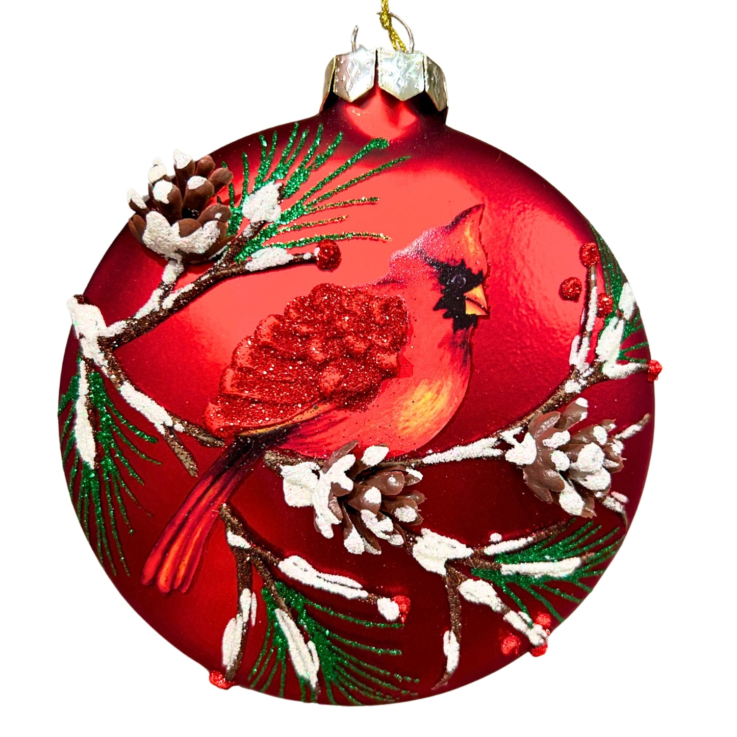 Red Cardinal Painting Glass Ornament 4.75" | TG