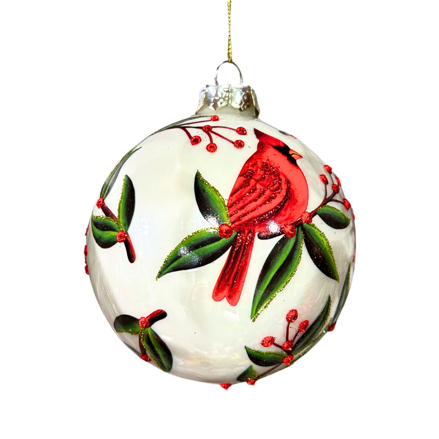 Christmas Foliage White Glass Ball Ornament 4" | TG