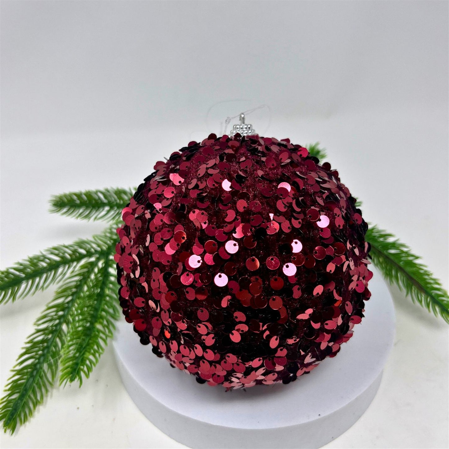 Faux Velvet Sequin Ornament - Burgundy 5” | KS