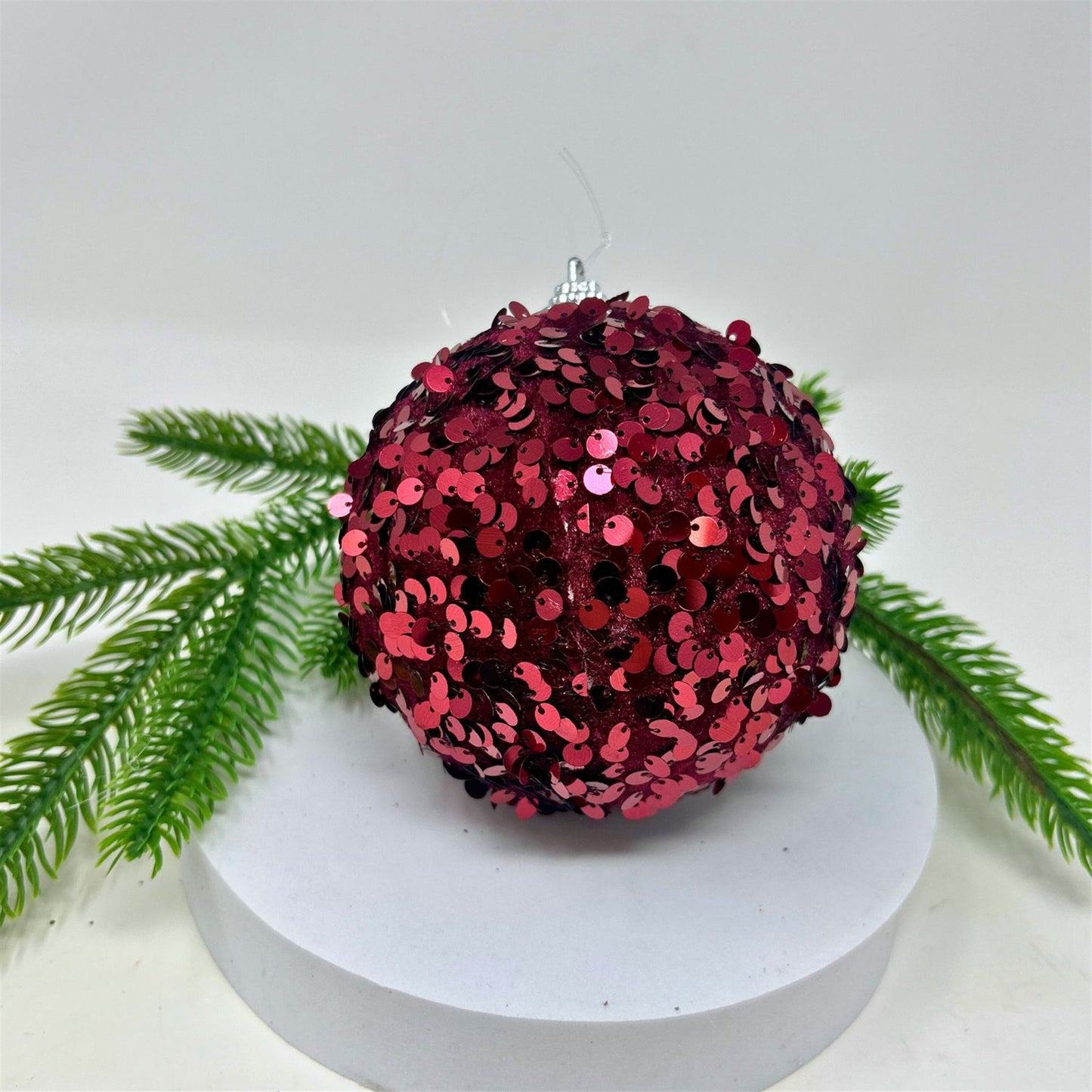 Faux Velvet Sequin Ornament - Burgundy 4” | KS