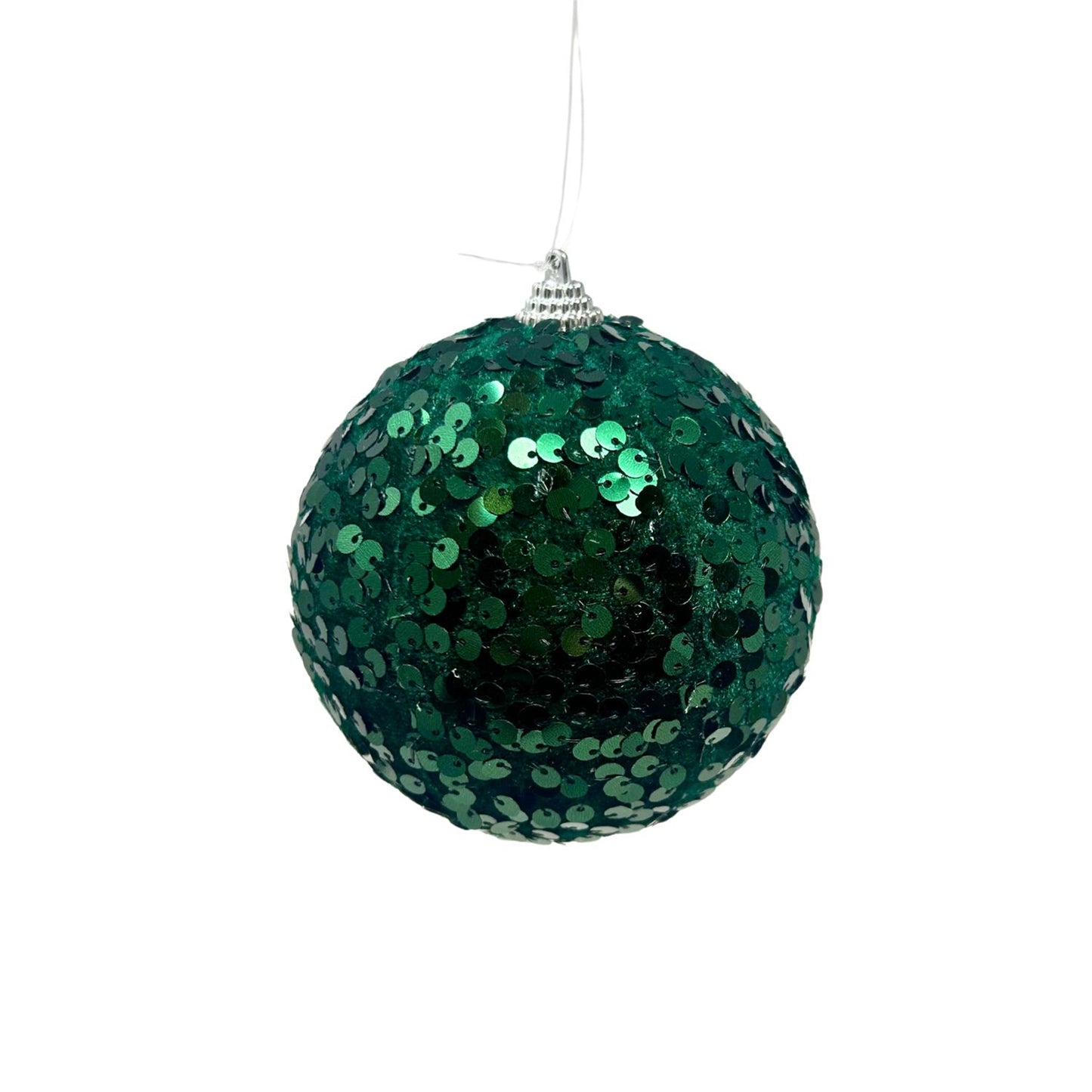 Faux Velvet Sequin Ornament - Dk Green 4” | KS