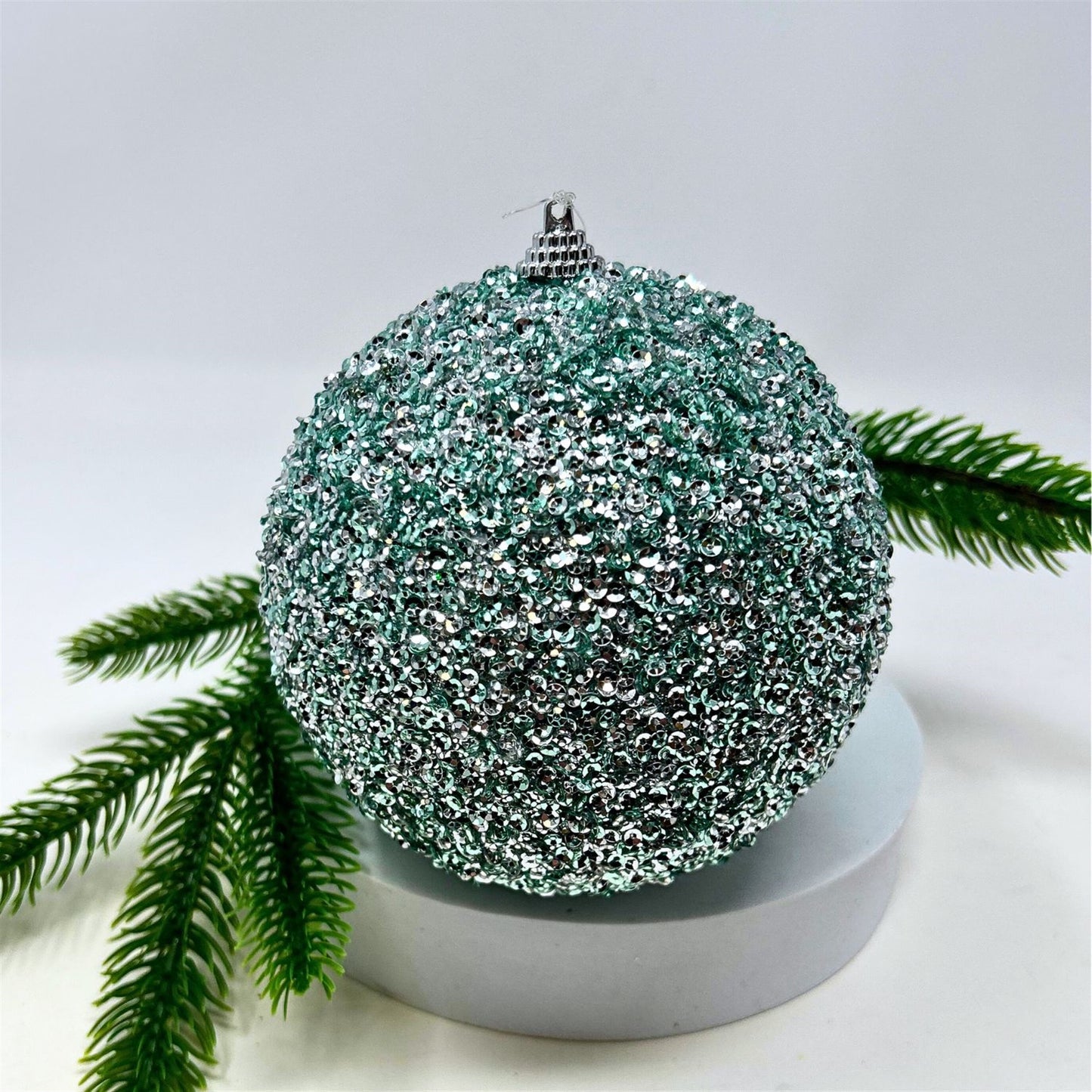 Sequin Encrusted Lt. Blue/Silver Ornament 5” | KS