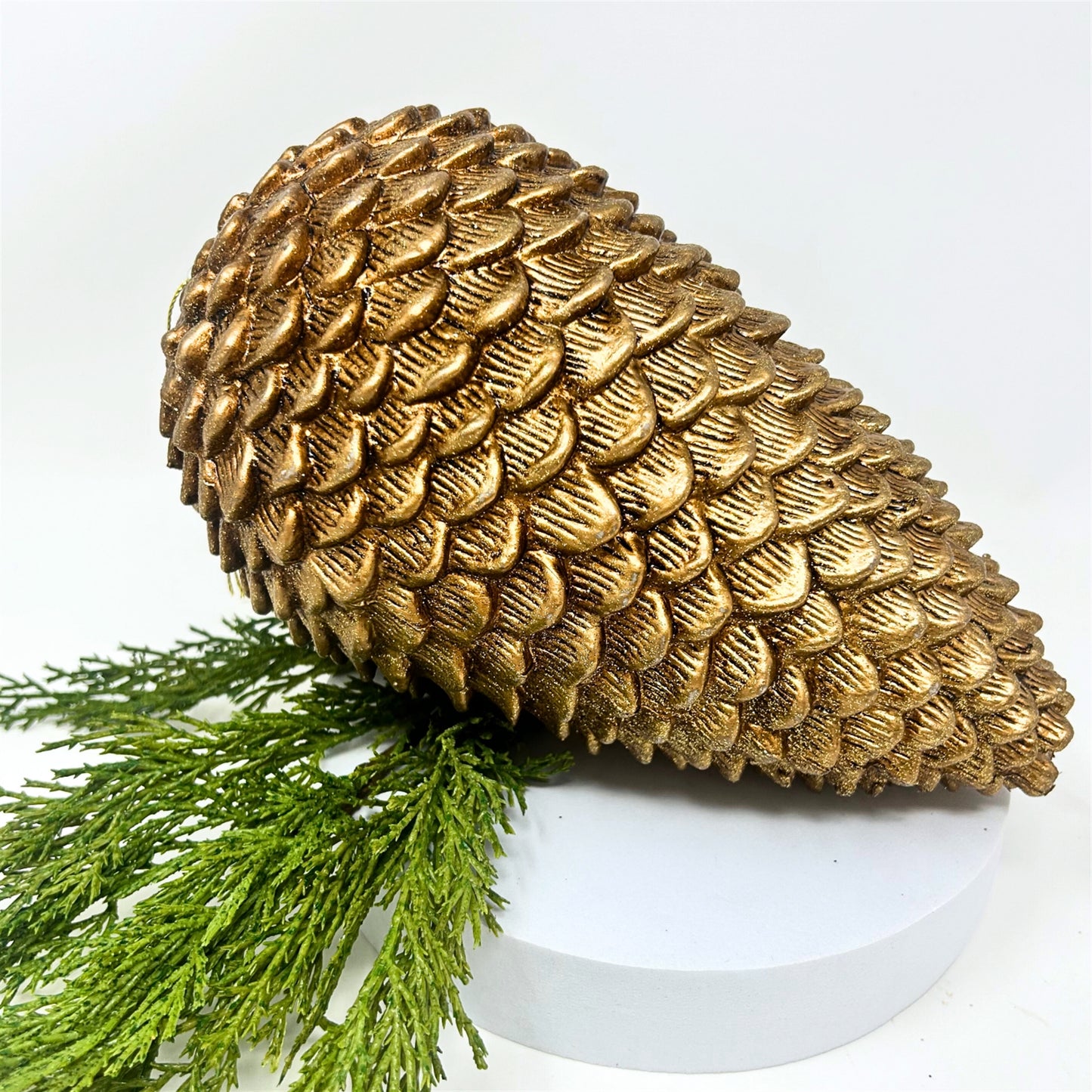Plastic Pine Cone Ornament - Rustic Metallic Gold 9" | YK