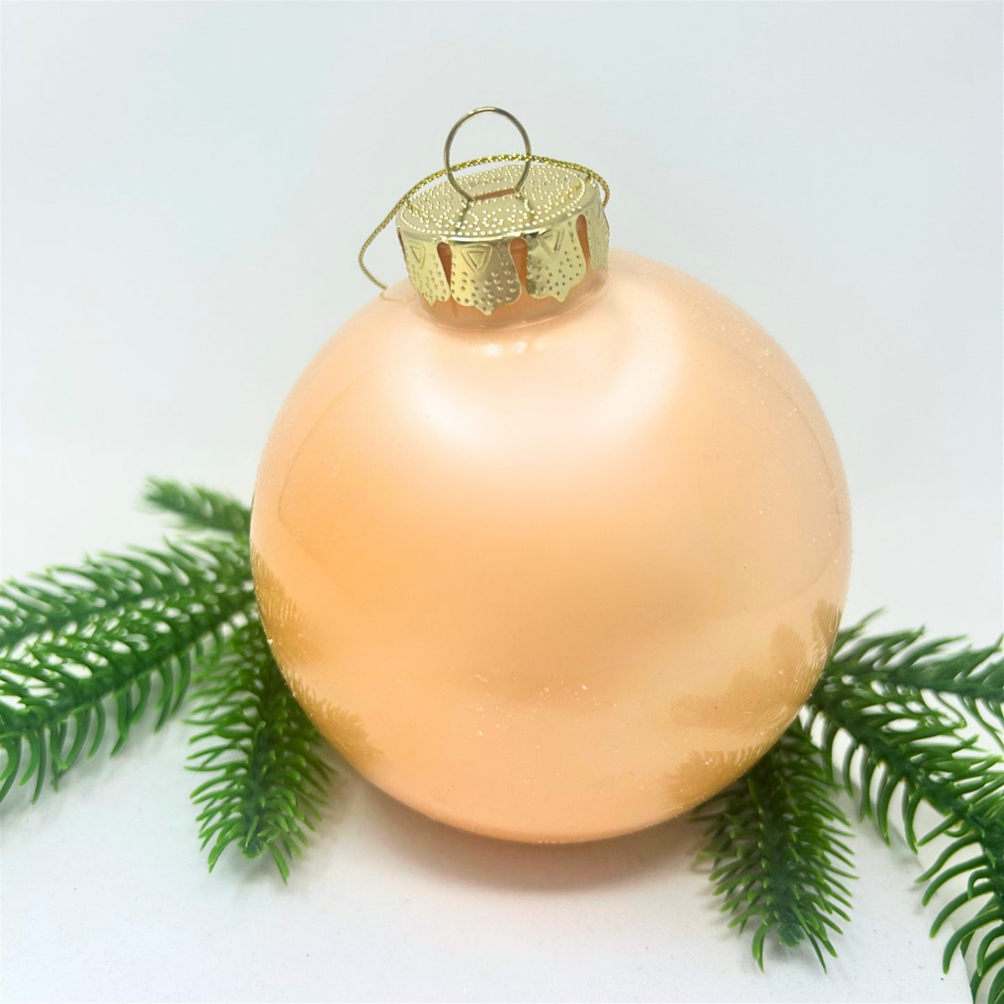 Plastic Pearl Finish Ball Ornament - Apricot 4" | YK