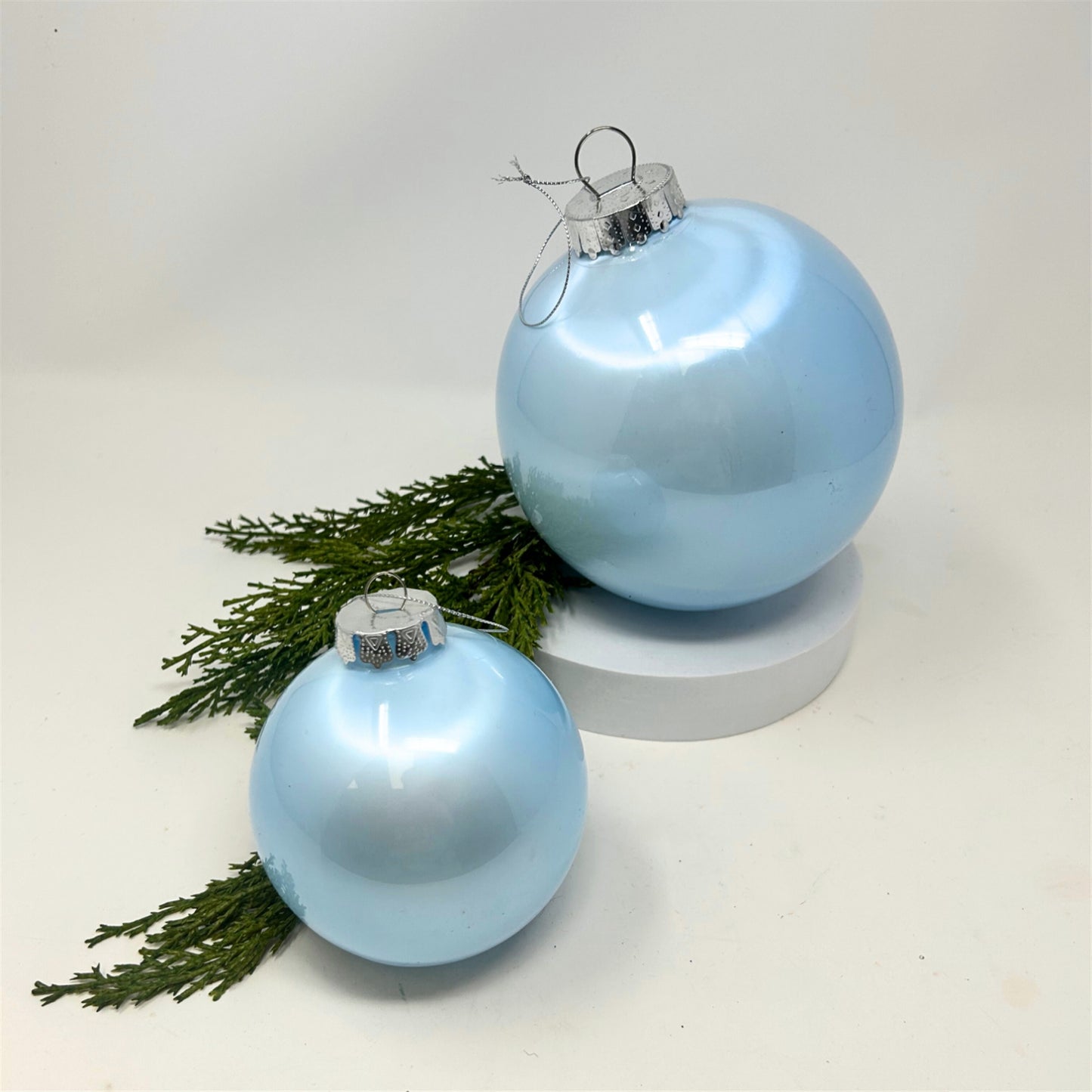 Plastic Pearl Finish Ball Ornament - Lt. Blue 4" | YK