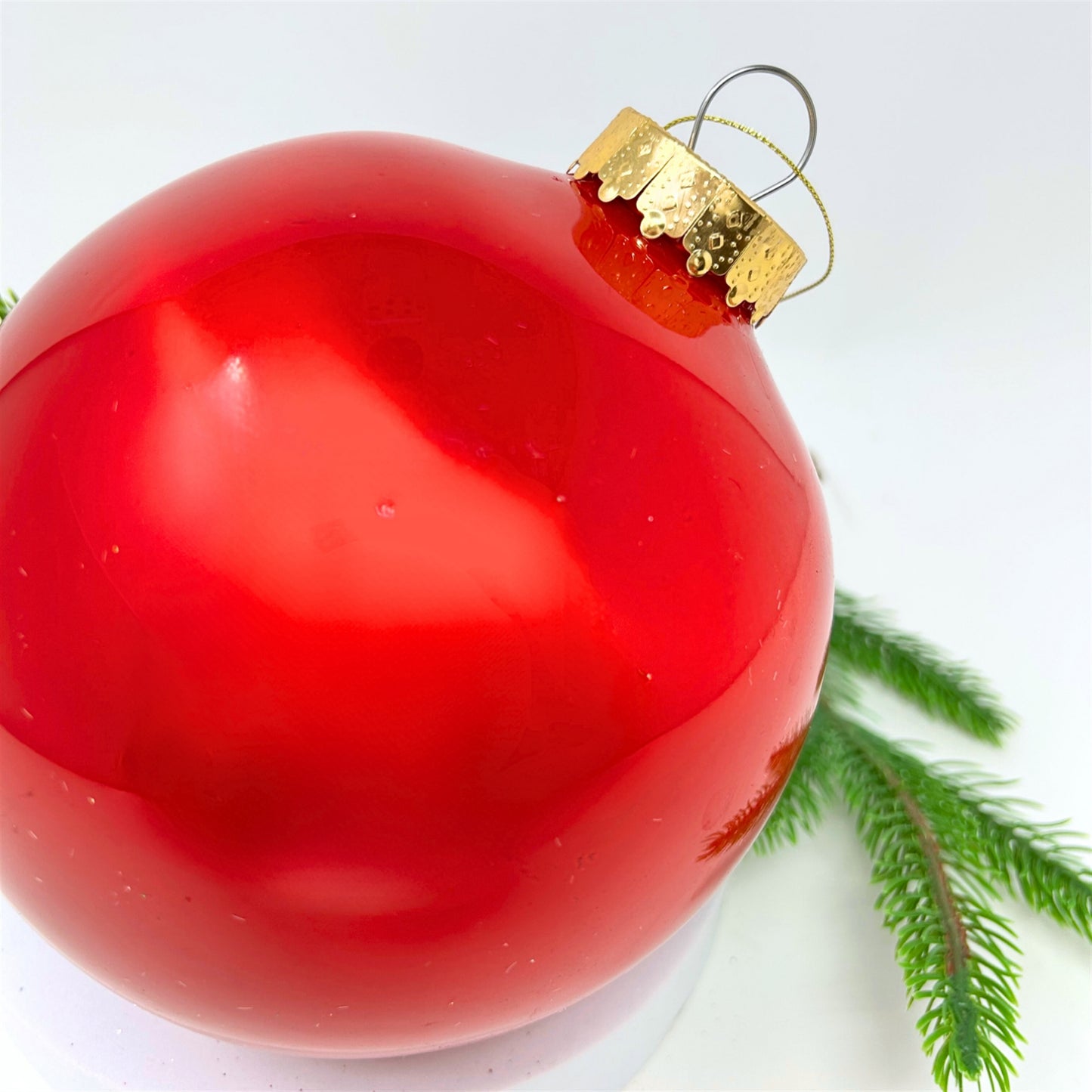 Plastic Pearl Finish Ball Ornament - Candy Red 4" | YK