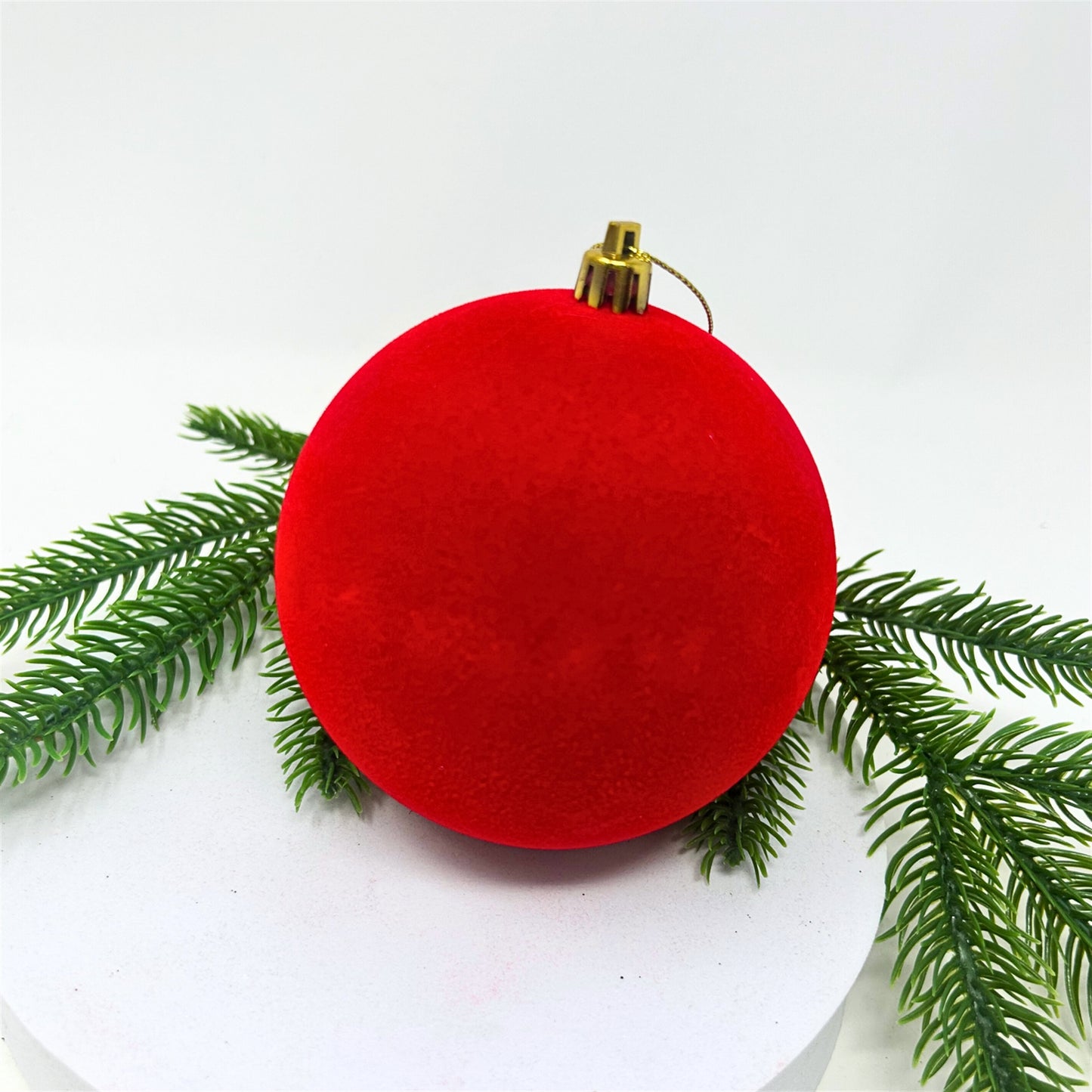 Plastic Flocked Ball Ornament - Cherry Red 4" | YK