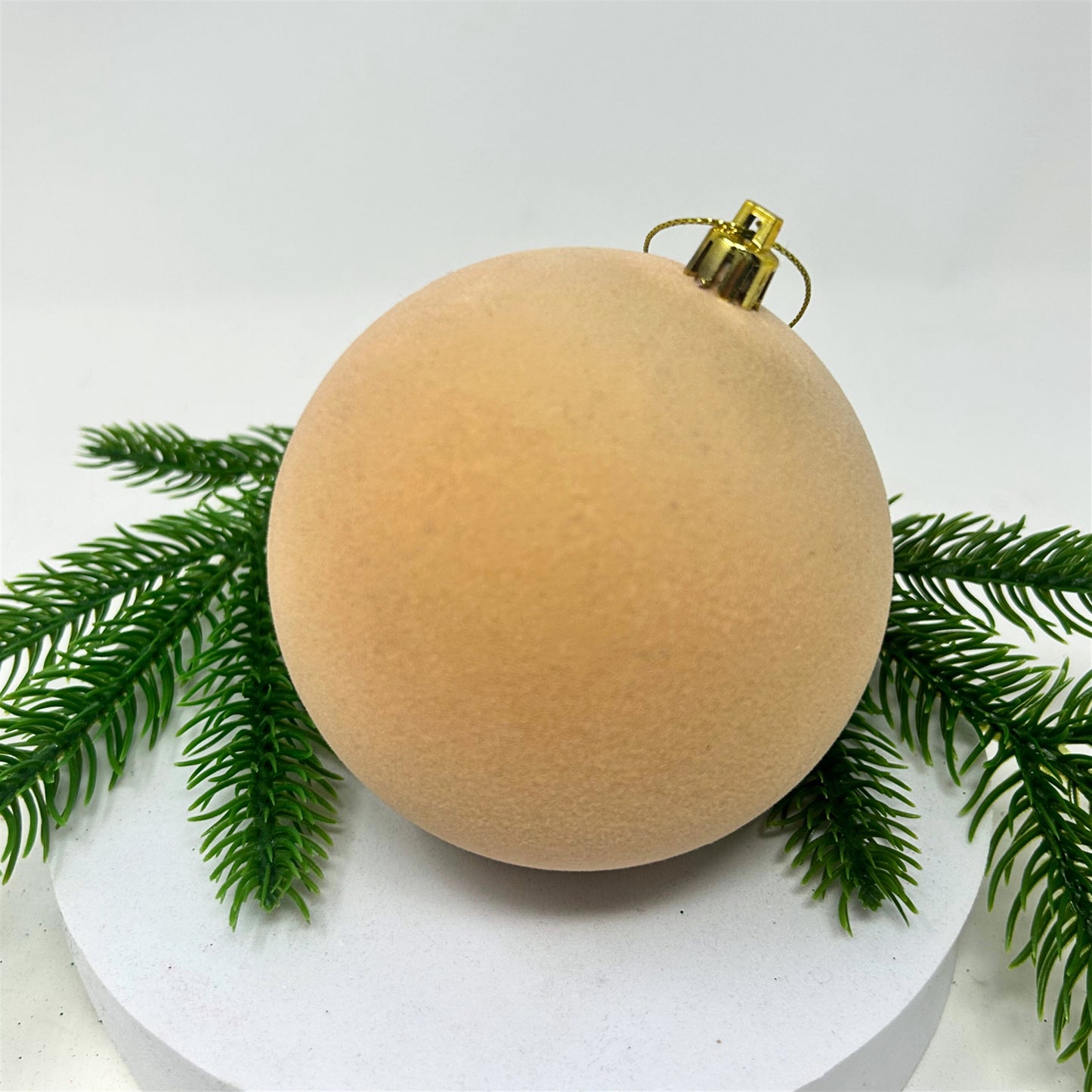 Plastic Flocked Ball Ornament - Lt. Tan 4" | YK