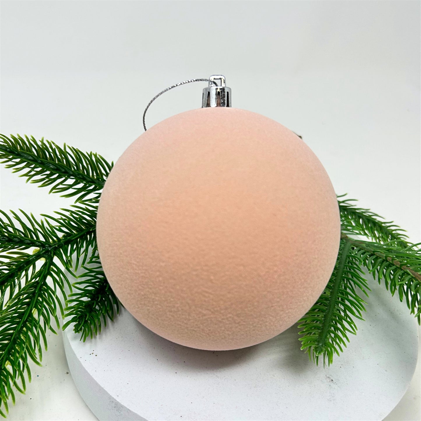 Plastic Flocked Ball Ornament - Peach Pink 4" | YK