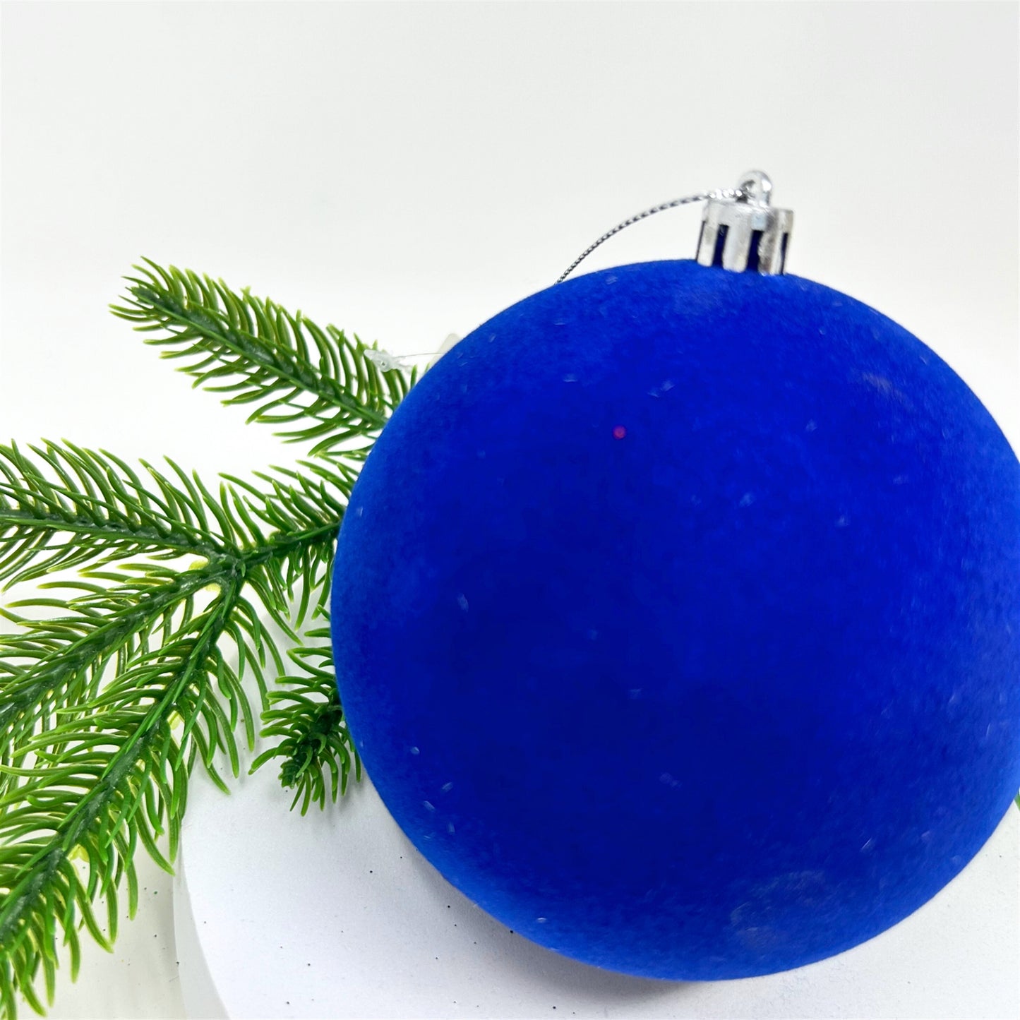 Plastic Flocked Ball Ornament - Sapphire Blue 4" | YK