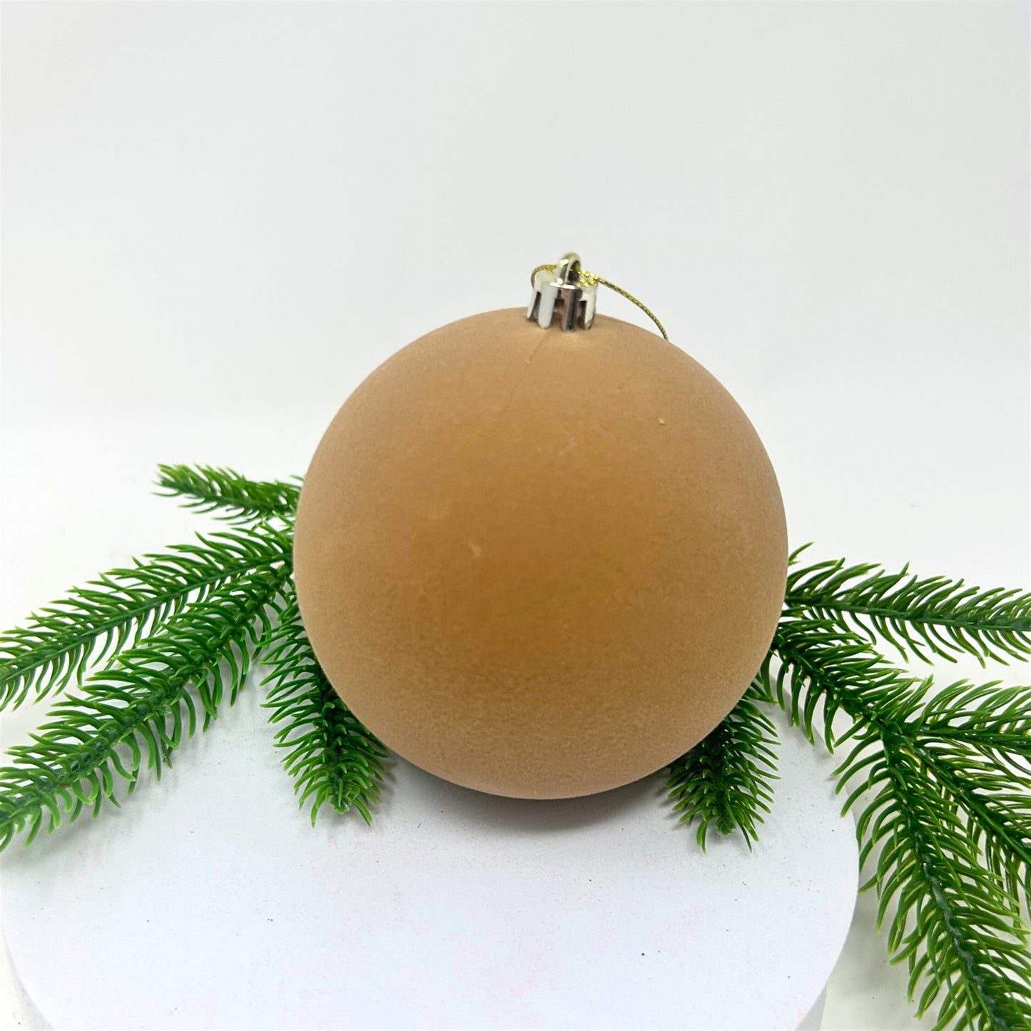 Plastic Flocked Ball Ornament - Tan 4" | YK