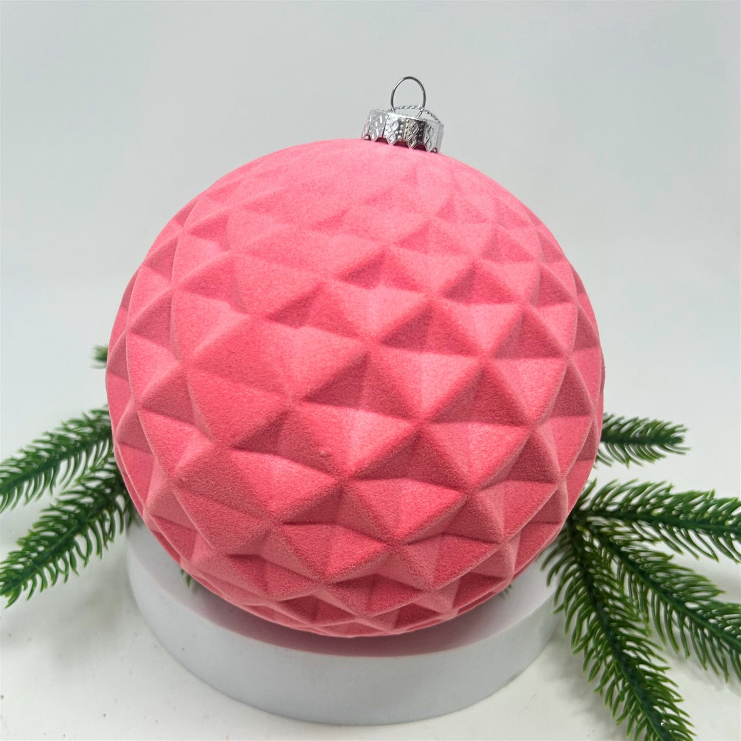 Plastic Flocked Diamond Ball Ornament - Bubblegum 6" | YK
