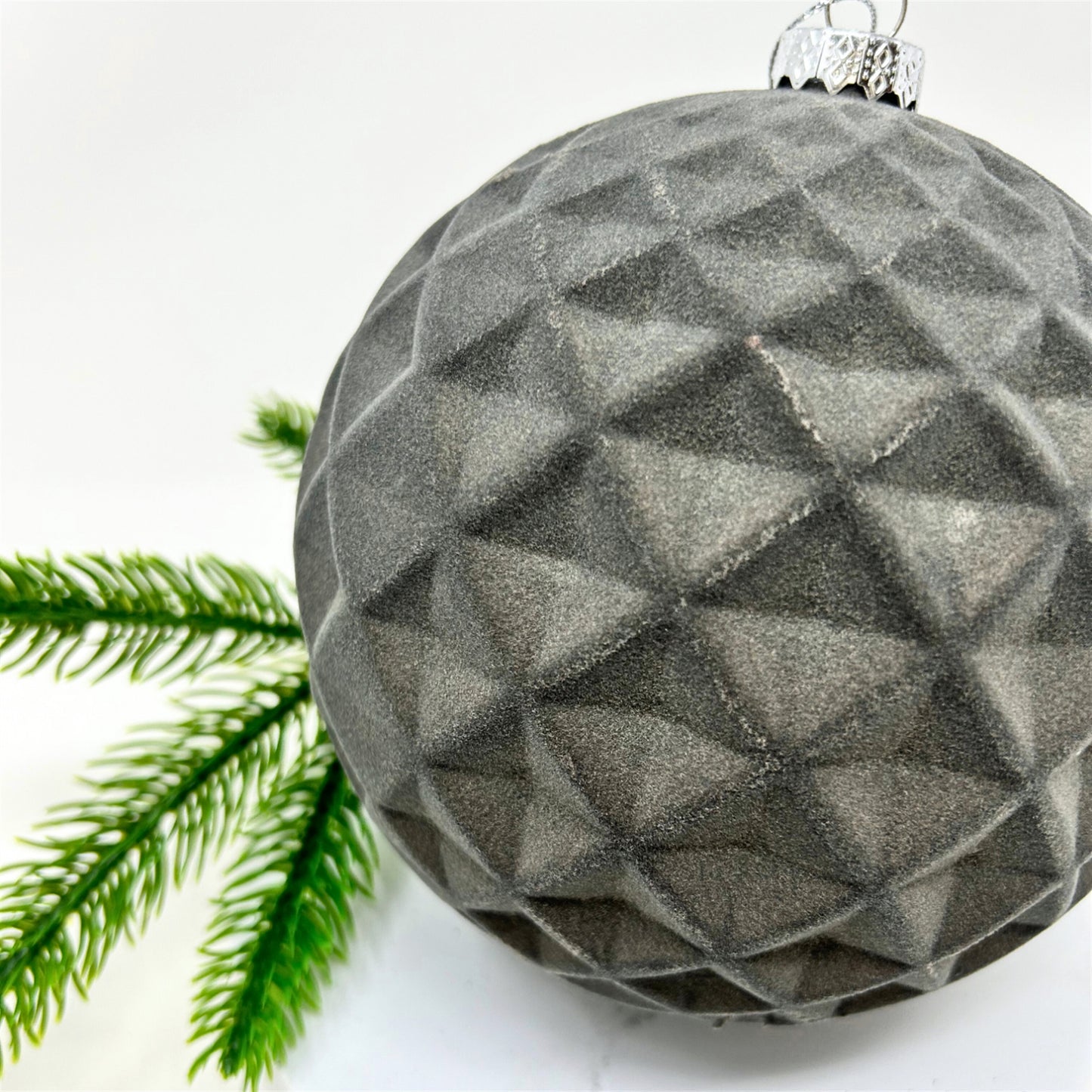 Plastic Flocked Diamond Ball Ornament - Charcoal 6" | YK