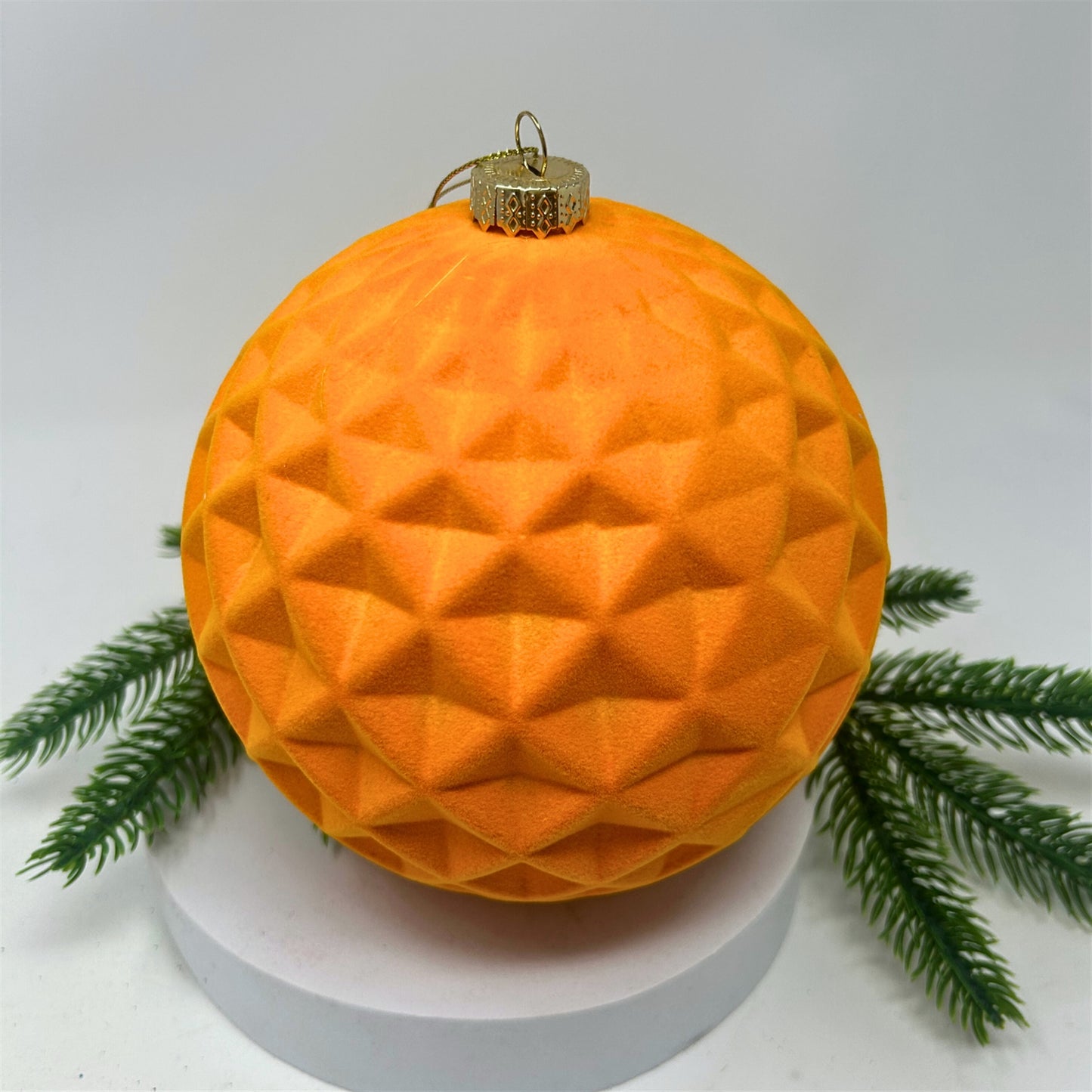 Plastic Flocked Diamond Ball Ornament - Tangerine 6" | YK