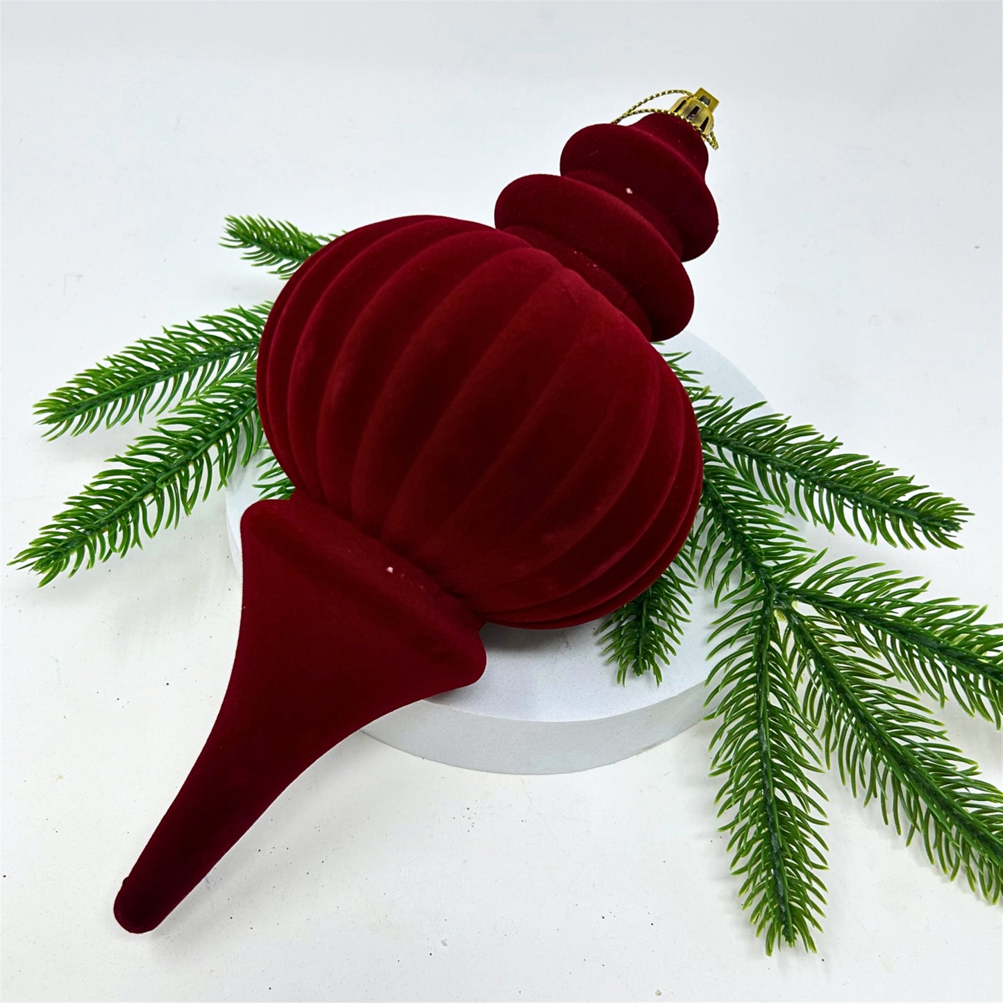 Plastic Flocked Finial Ornament - Crimson 10" | YK