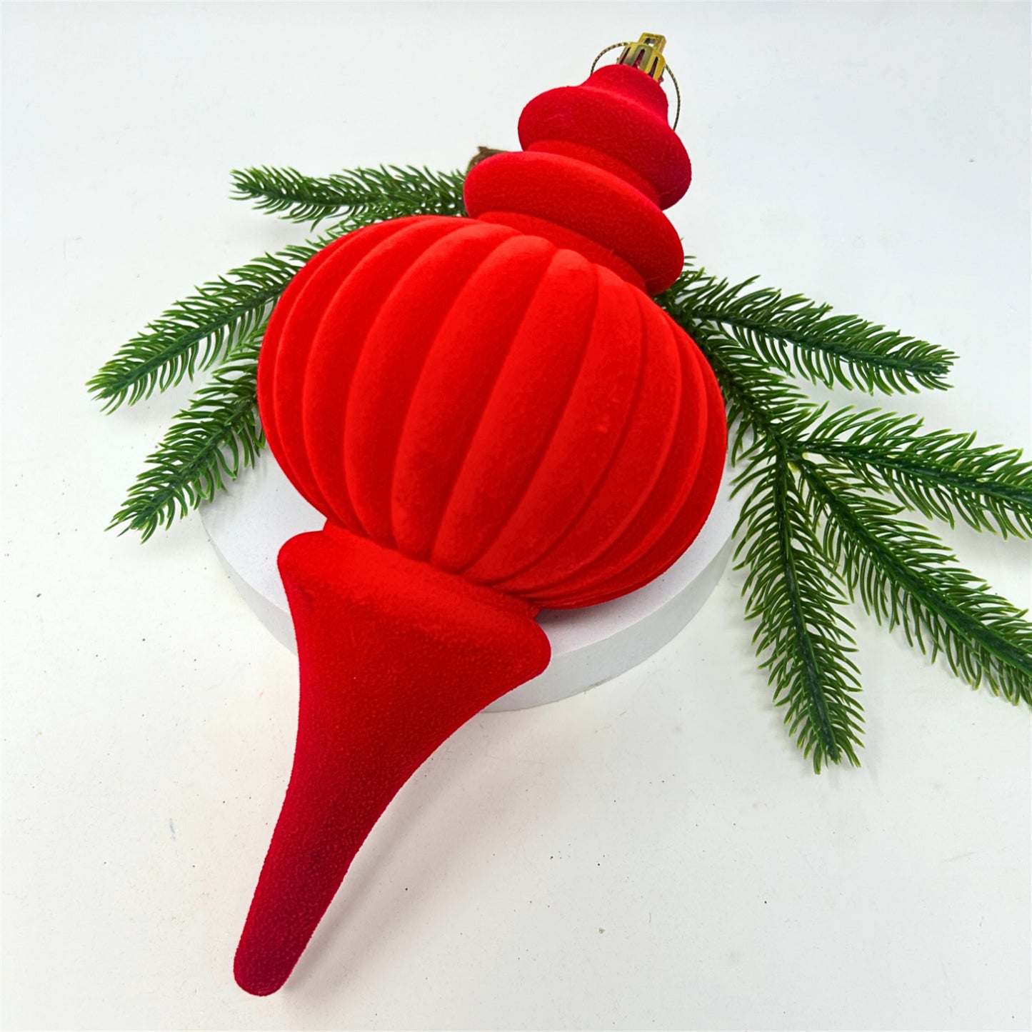 Plastic Flocked Finial Ornament - Cherry Red 10" | YK