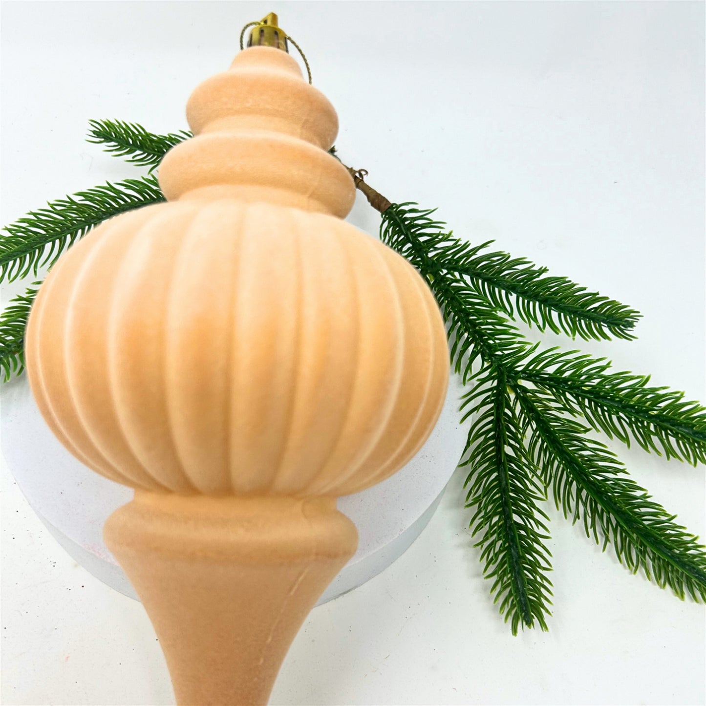 Plastic Flocked Finial Ornament - Lt. Tan 10" | YK