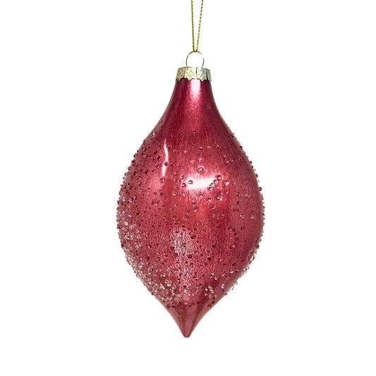 Rose Pink Glass Iced Finial Ornament 6" | TG