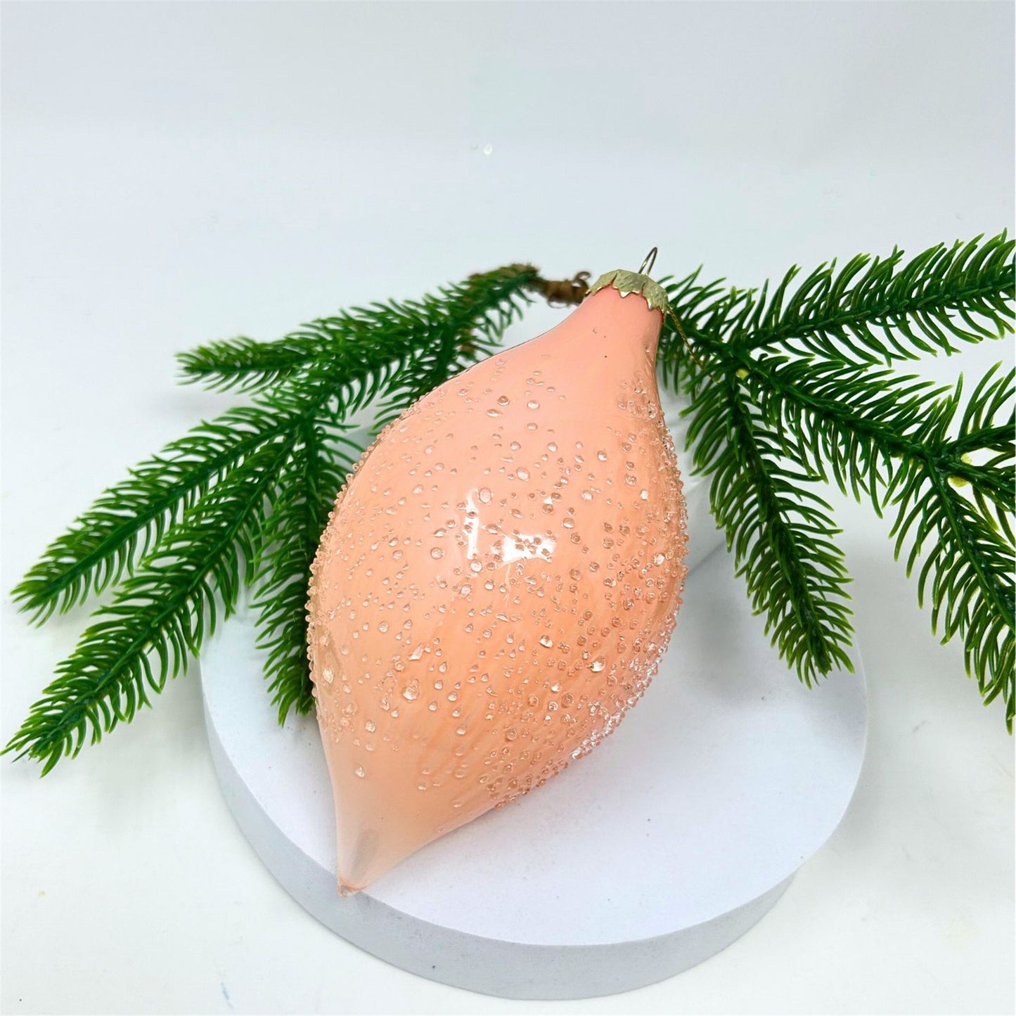 Peach/Pink Glass Iced Finial Ornament 6" | TG