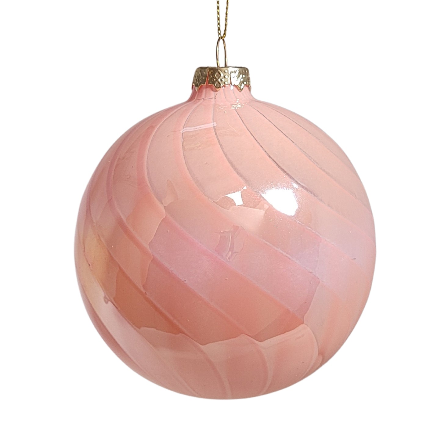 Iridescent Peach Pink Swirl Glass Ball Ornament 4" | TG