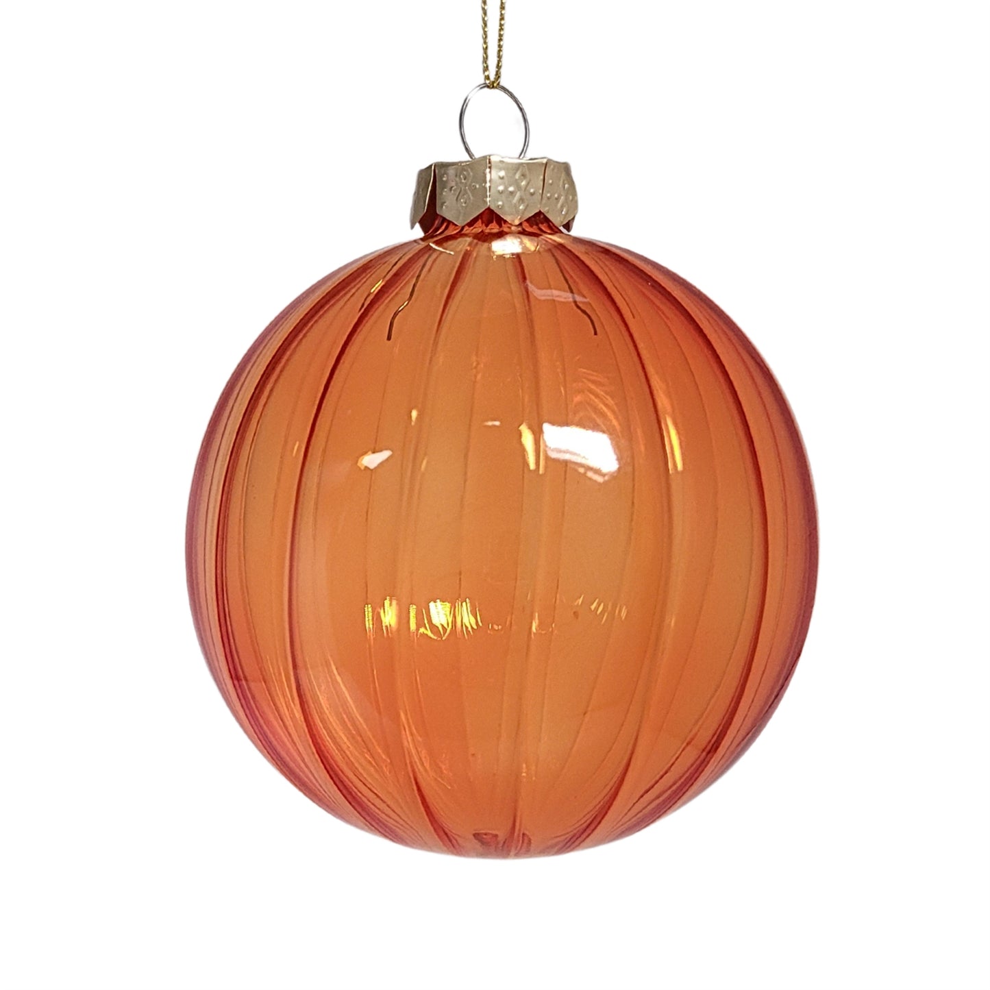 Vertical Stripe Orange Clear Glass Ball Ornament 4" | TG